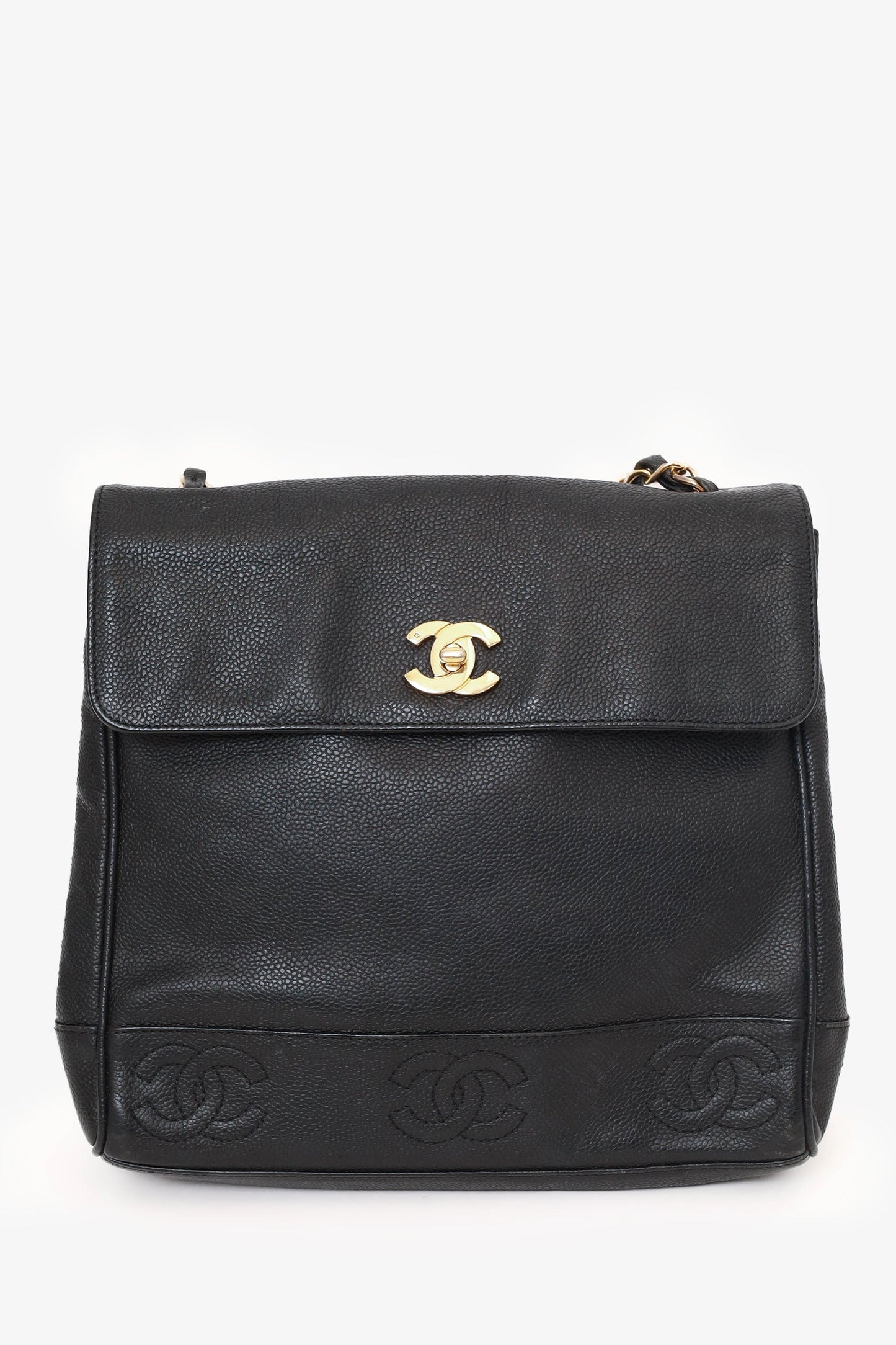 Chanel ™ 1996-97 Black Caviar Leather Triple CC Shoulder Bag