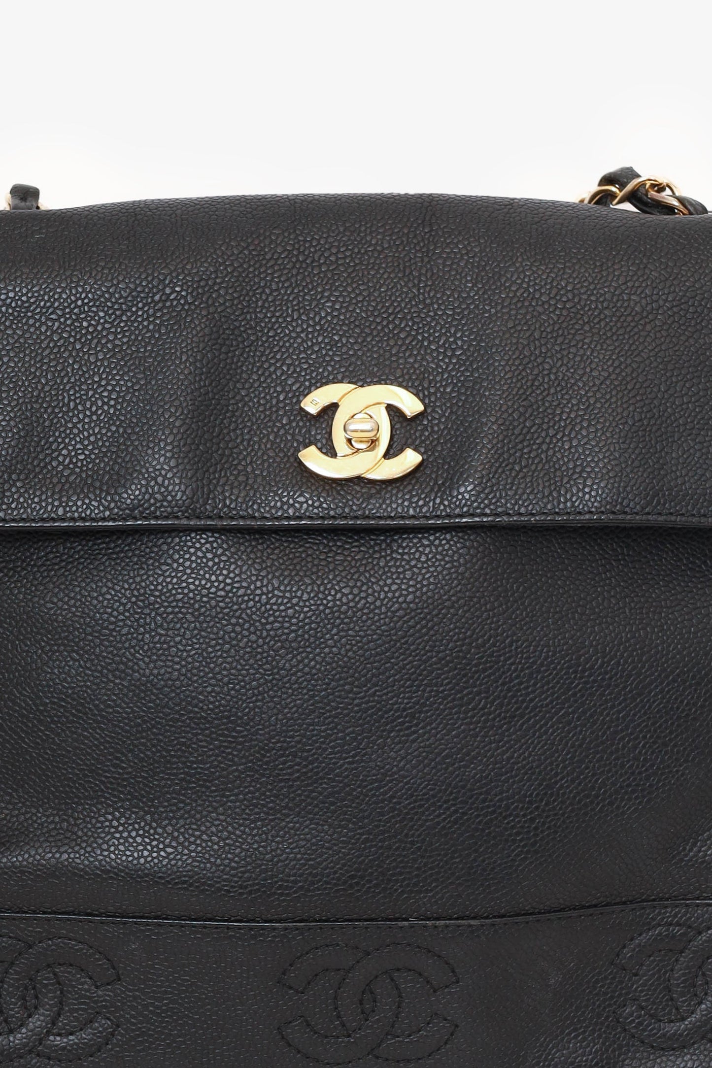 Chanel ™ 1996-97 Black Caviar Leather Triple CC Shoulder Bag