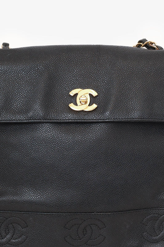 Chanel ™ 1996-97 Black Caviar Leather Triple CC Shoulder Bag