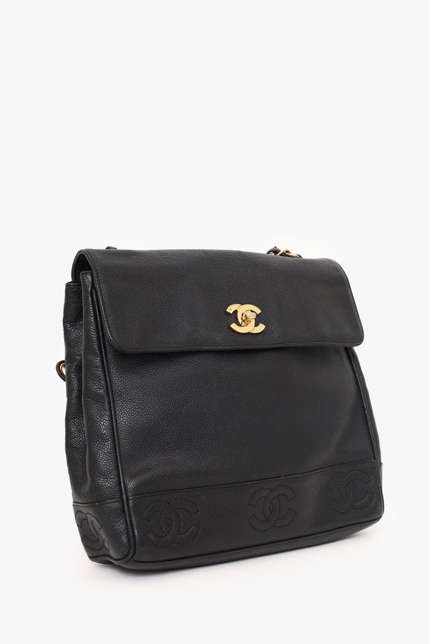 Chanel ™ 1996-97 Black Caviar Leather Triple CC Shoulder Bag