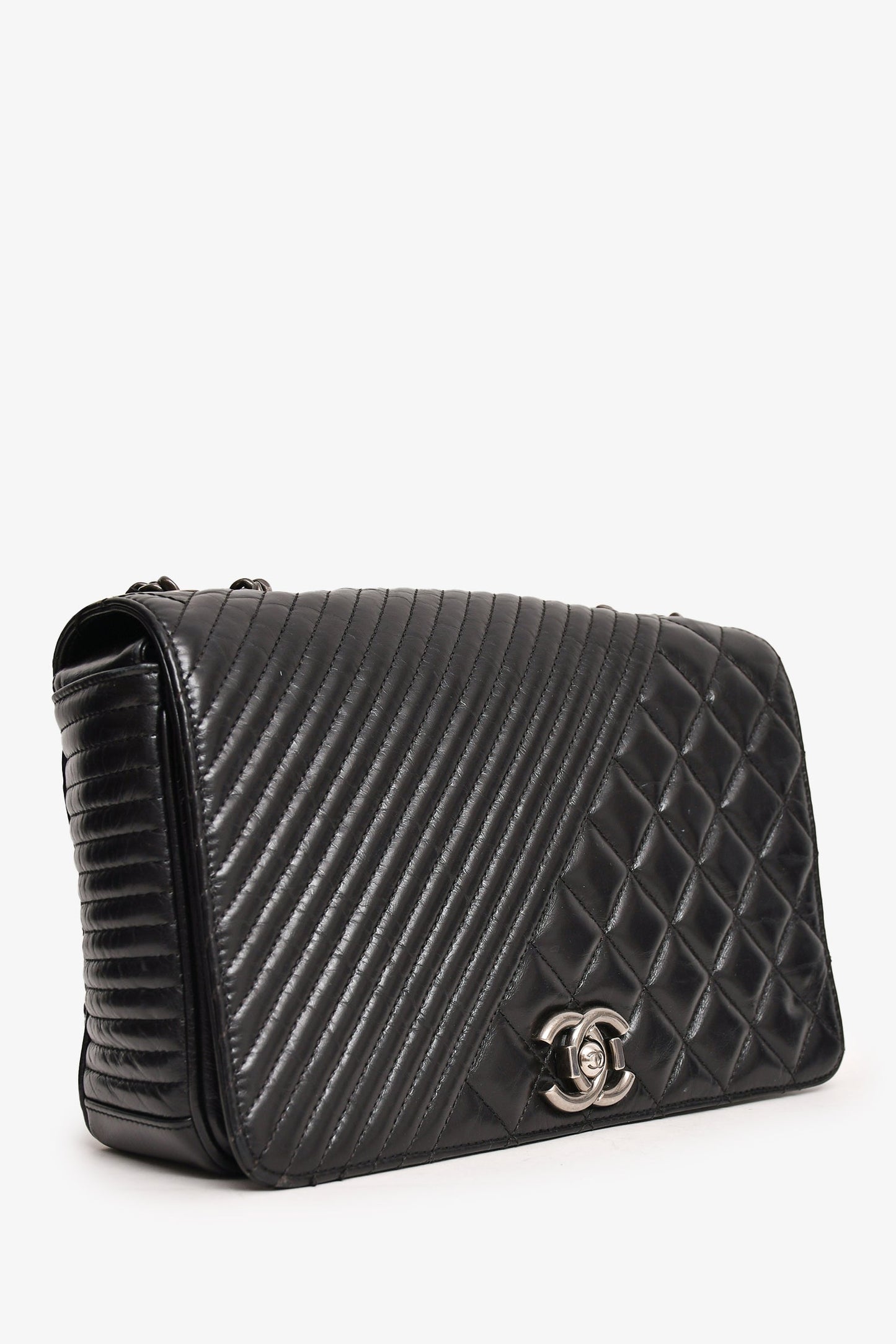 Chanel ™ 2014 Black Glazed Leather Coco Boy Flap Bag