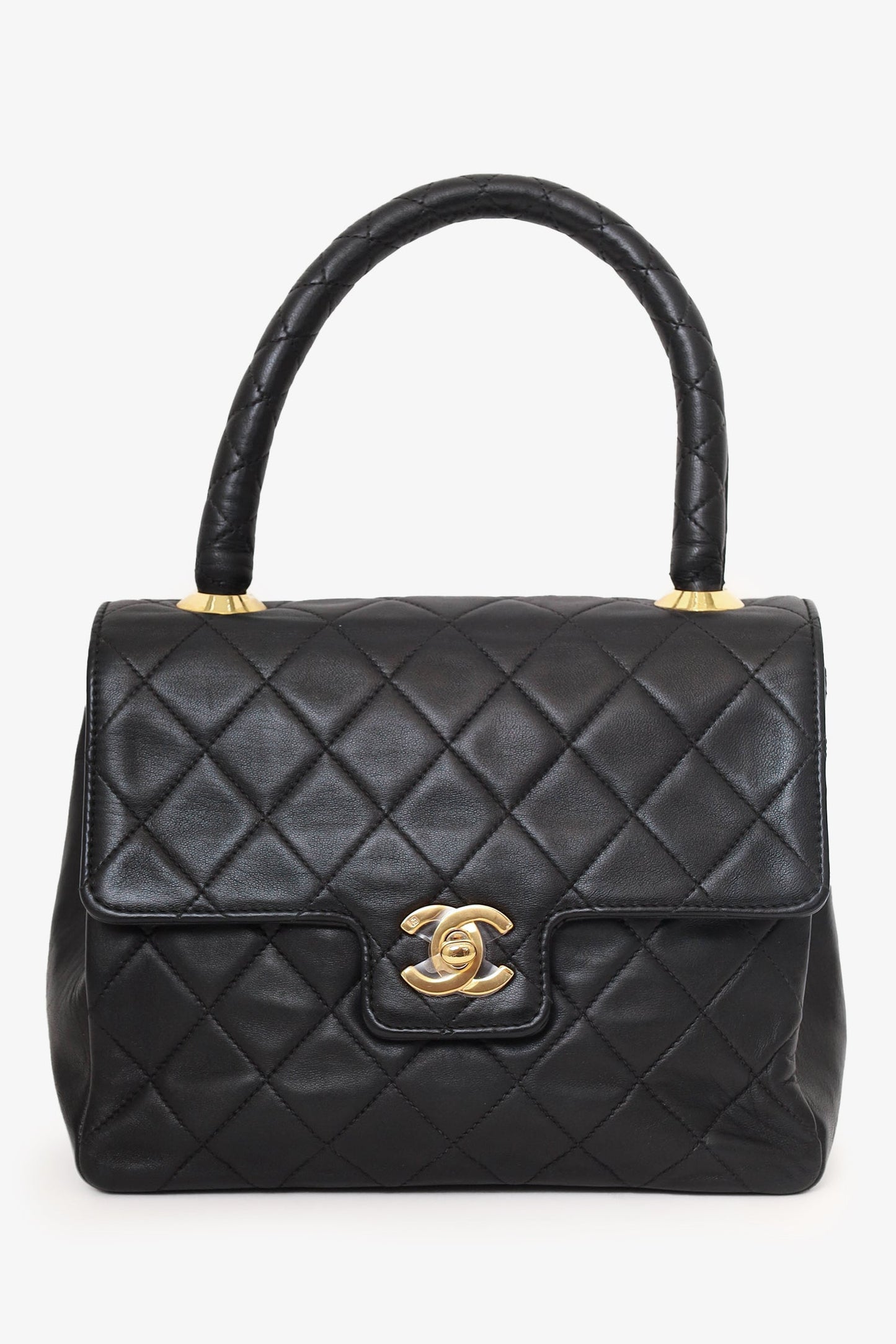 Chanel ™ 1991-94 Black Quilted Lambskin Kelly Top Handle Bag
