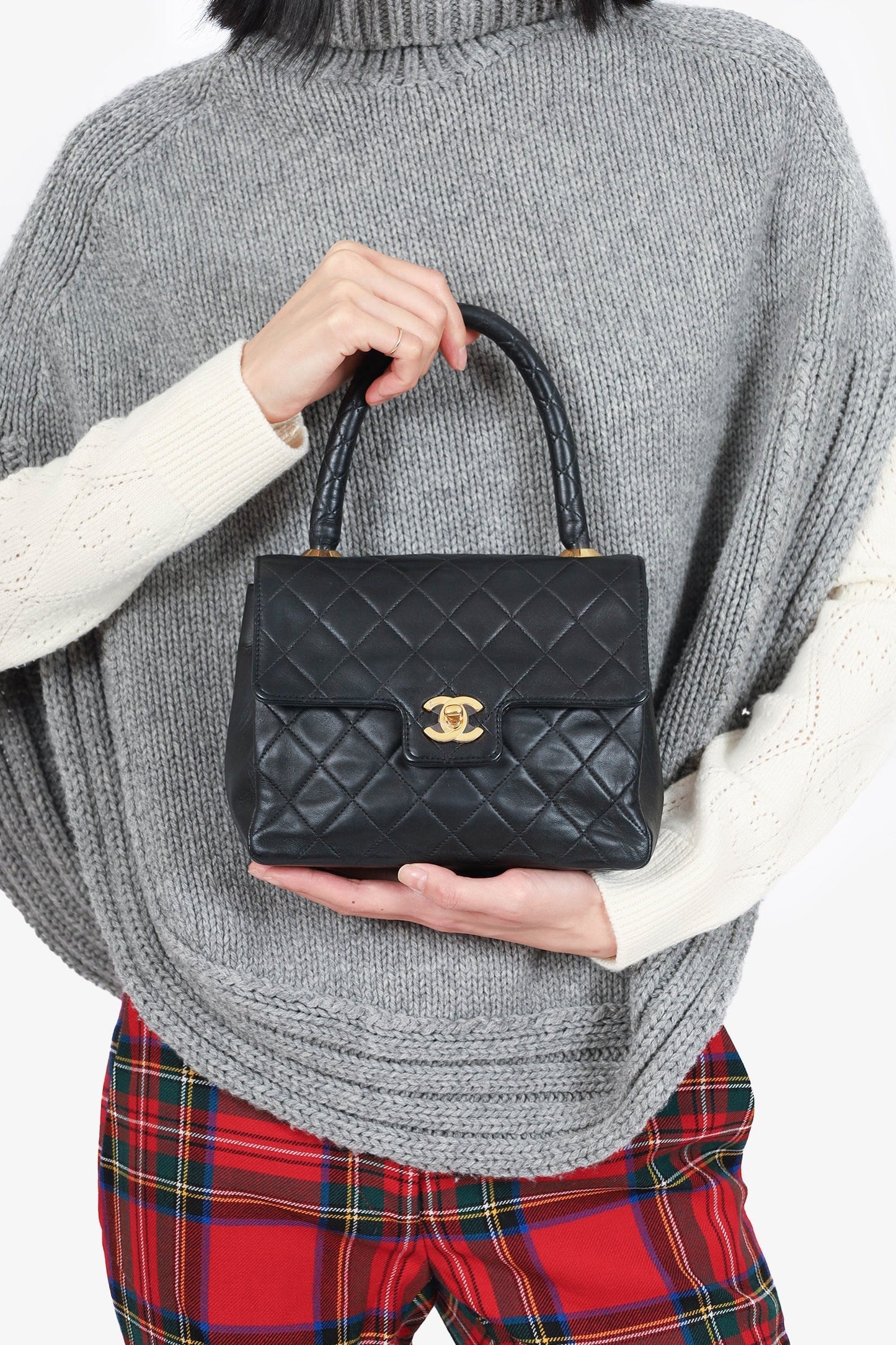 Chanel ™ 1991-94 Black Quilted Lambskin Kelly Top Handle Bag