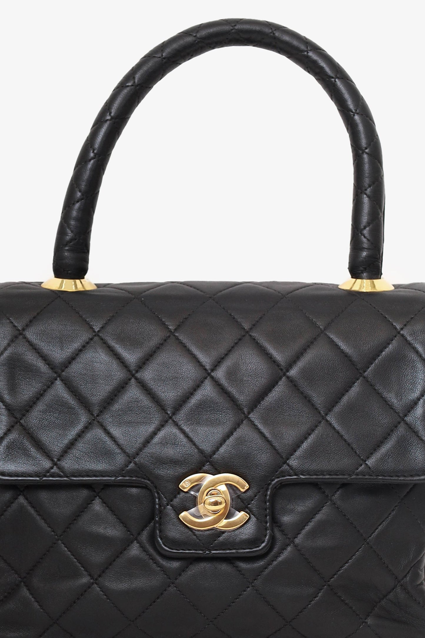 Chanel ™ 1991-94 Black Quilted Lambskin Kelly Top Handle Bag
