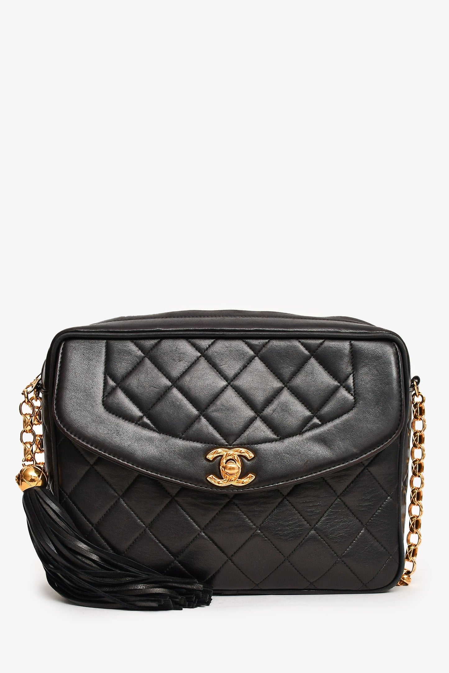 Chanel ™ 1991-4 Black Leather Quilted Turn Lock Camera Crossbody