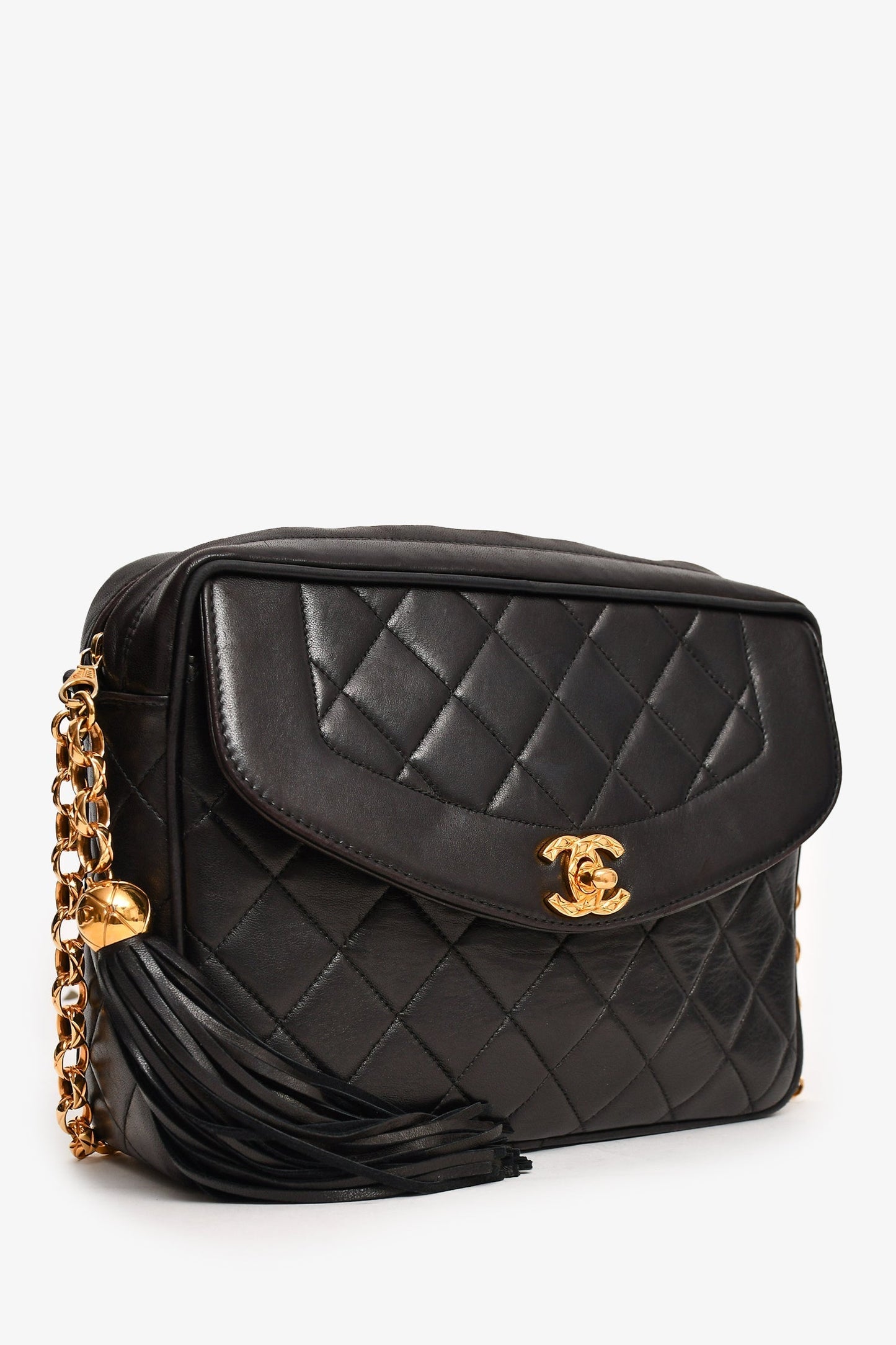 Chanel ™ 1991-4 Black Leather Quilted Turn Lock Camera Crossbody