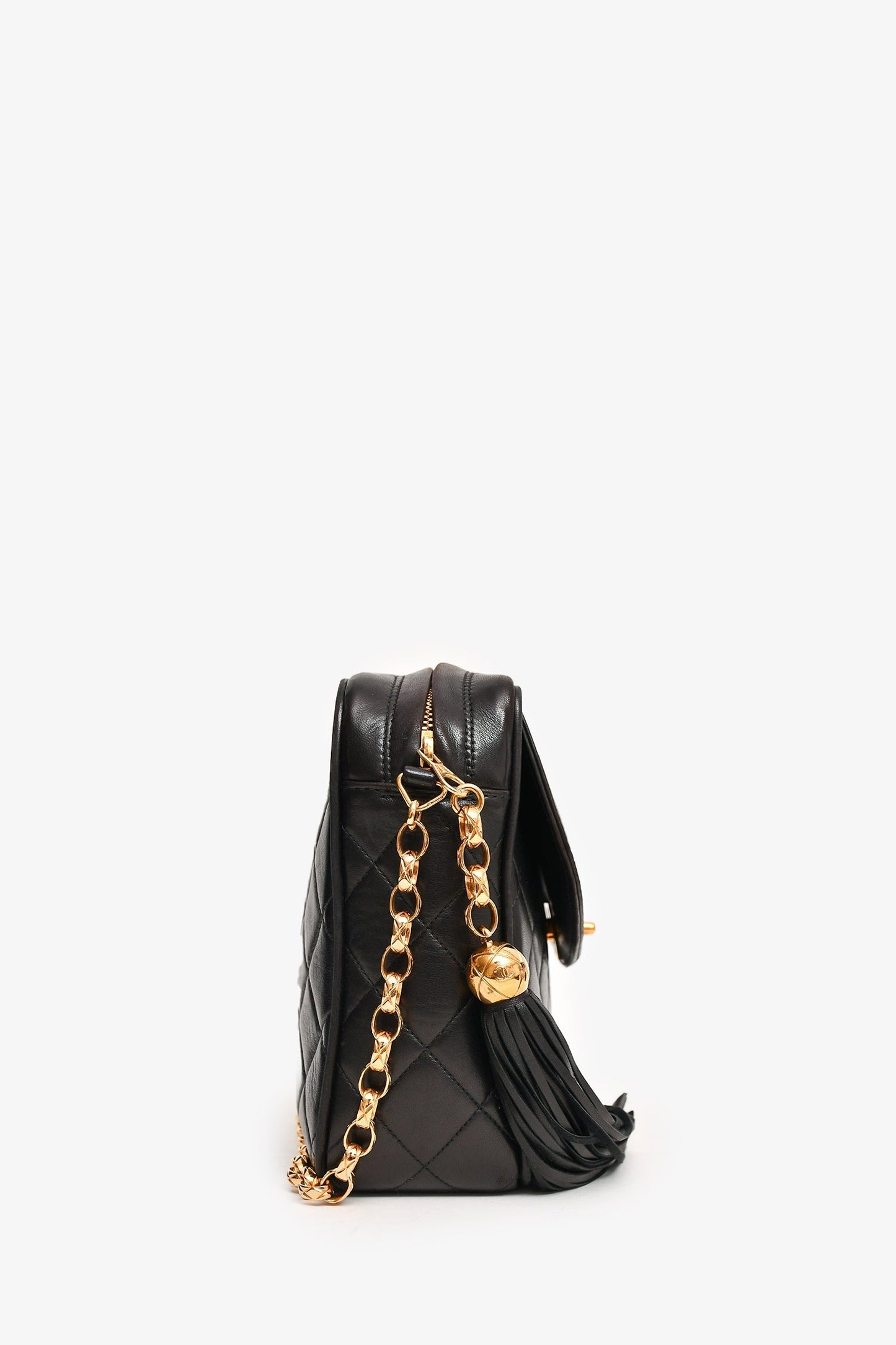 Chanel ™ 1991-4 Black Leather Quilted Turn Lock Camera Crossbody