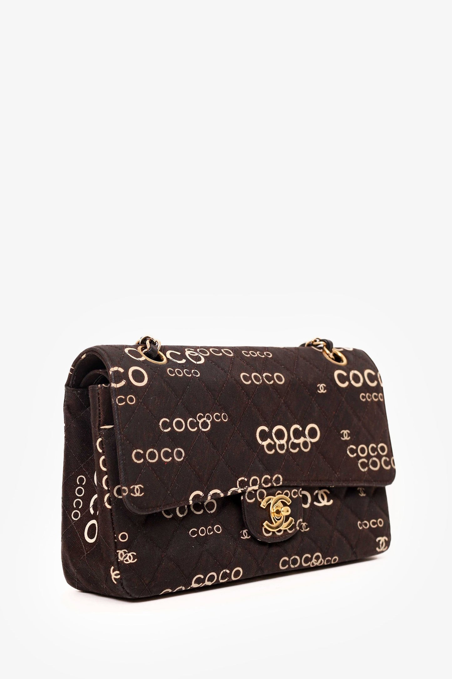 Chanel ™ 2002-03 Black/White Denim Quilted Coco Print Medium Double Flap Bag