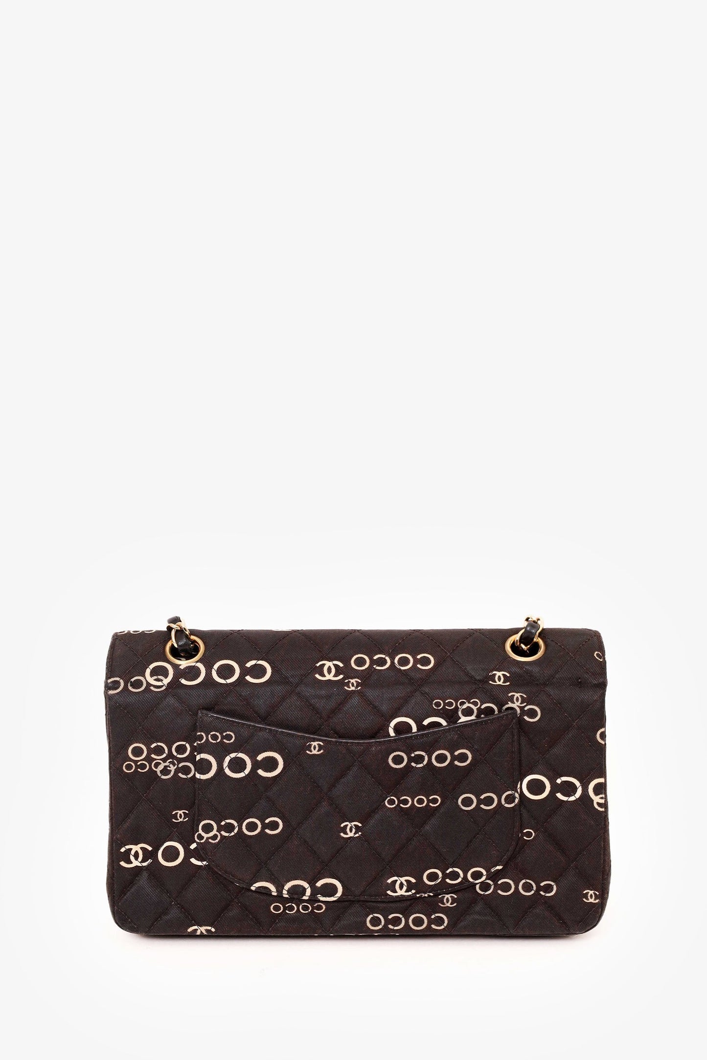 Chanel ™ 2002-03 Black/White Denim Quilted Coco Print Medium Double Flap Bag