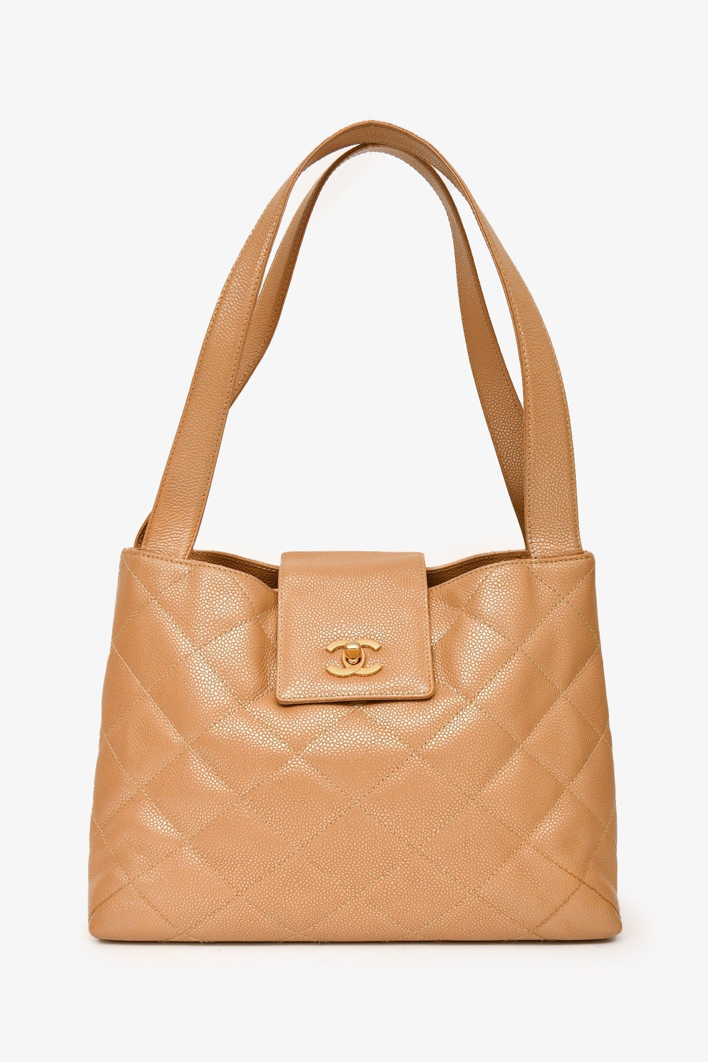 Chanel ™ 2000-02 Beige Caviar Leather Coco Mark Shoulder Bag