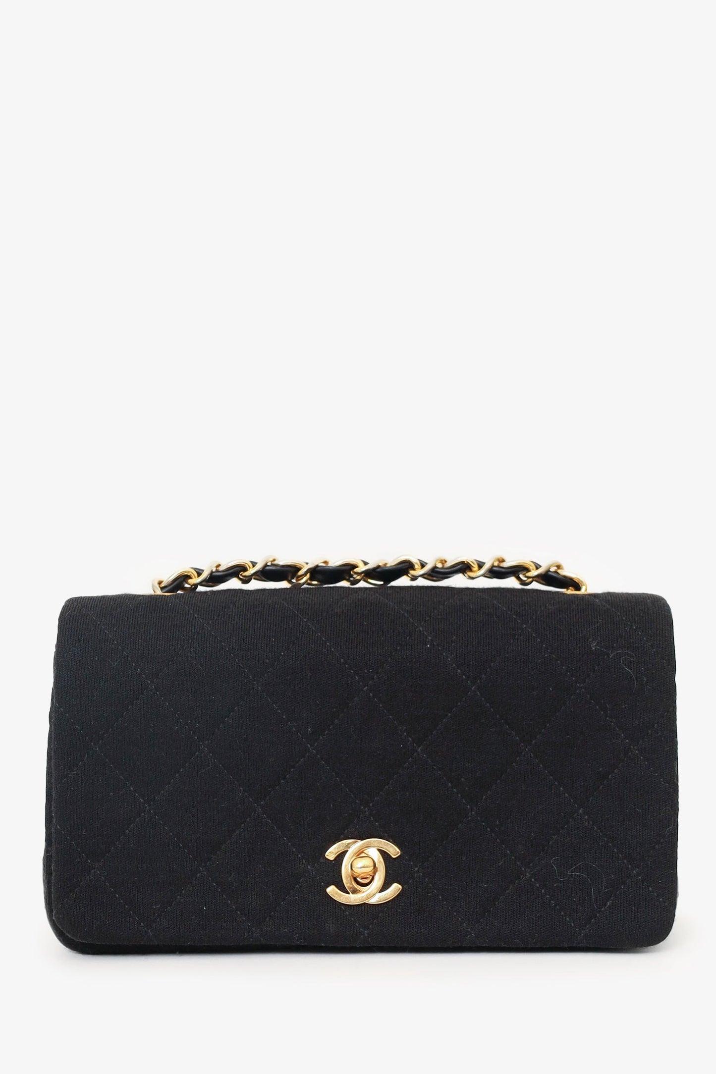Chanel ™ 1989-91 Black Jersey/Lambskin Mini Full Flap Bag