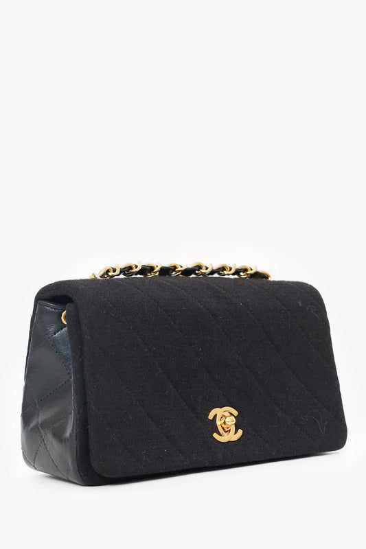 Chanel ™ 1989-91 Black Jersey/Lambskin Mini Full Flap Bag