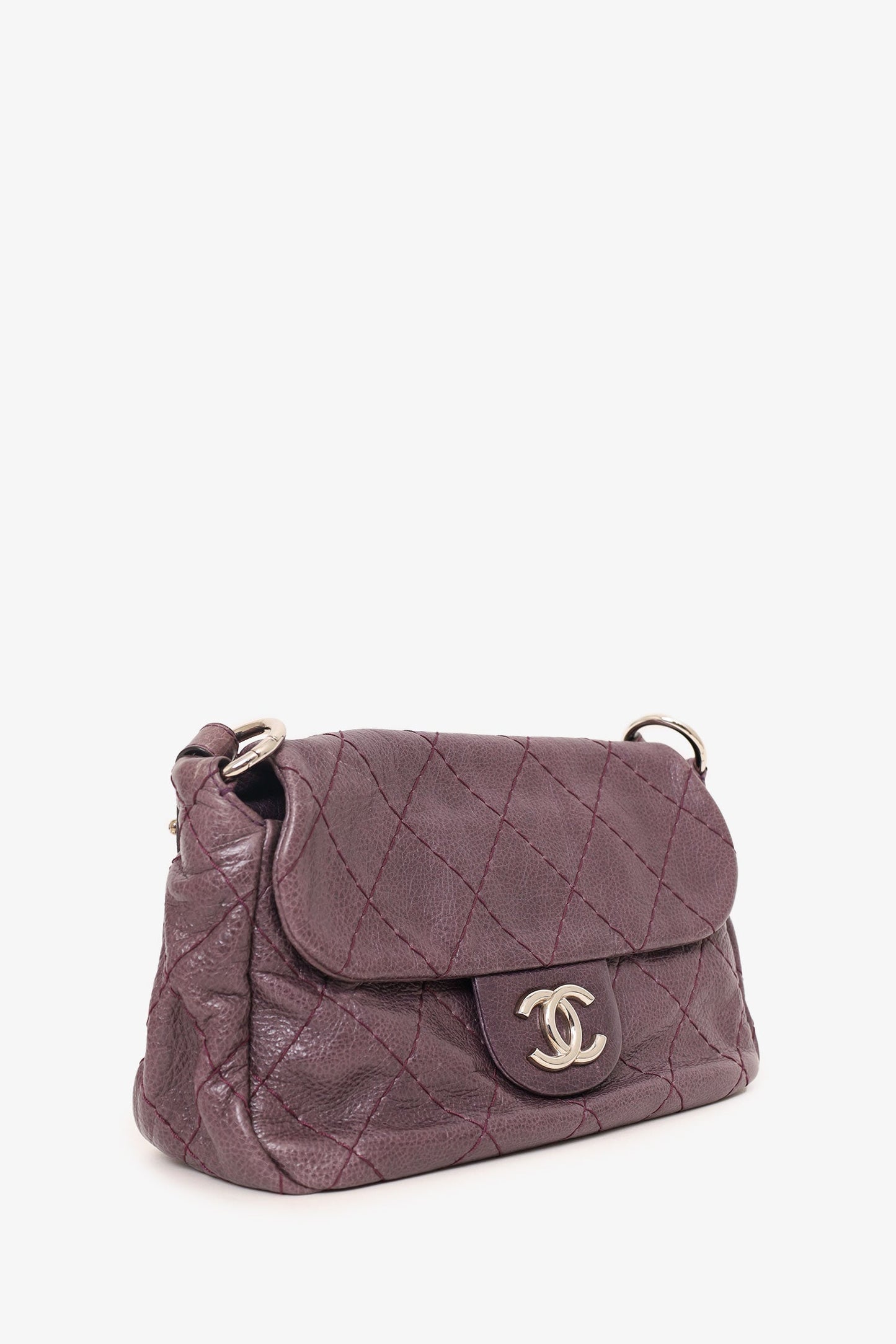 Chanel ™ 2009-10 Purple Glazed Calfskin Stitched On The Road Flap Bag