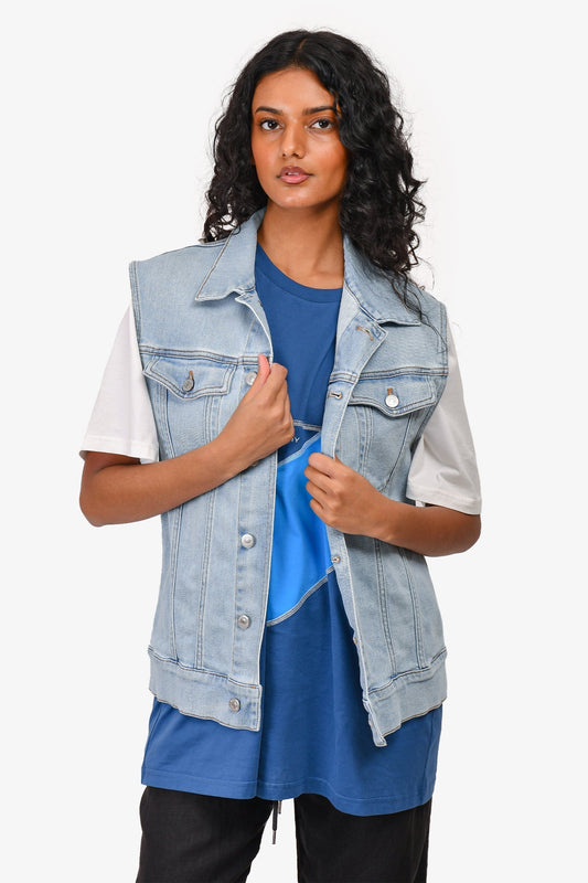 Dior Handbag Button Up Vest Jacket Denim Blue