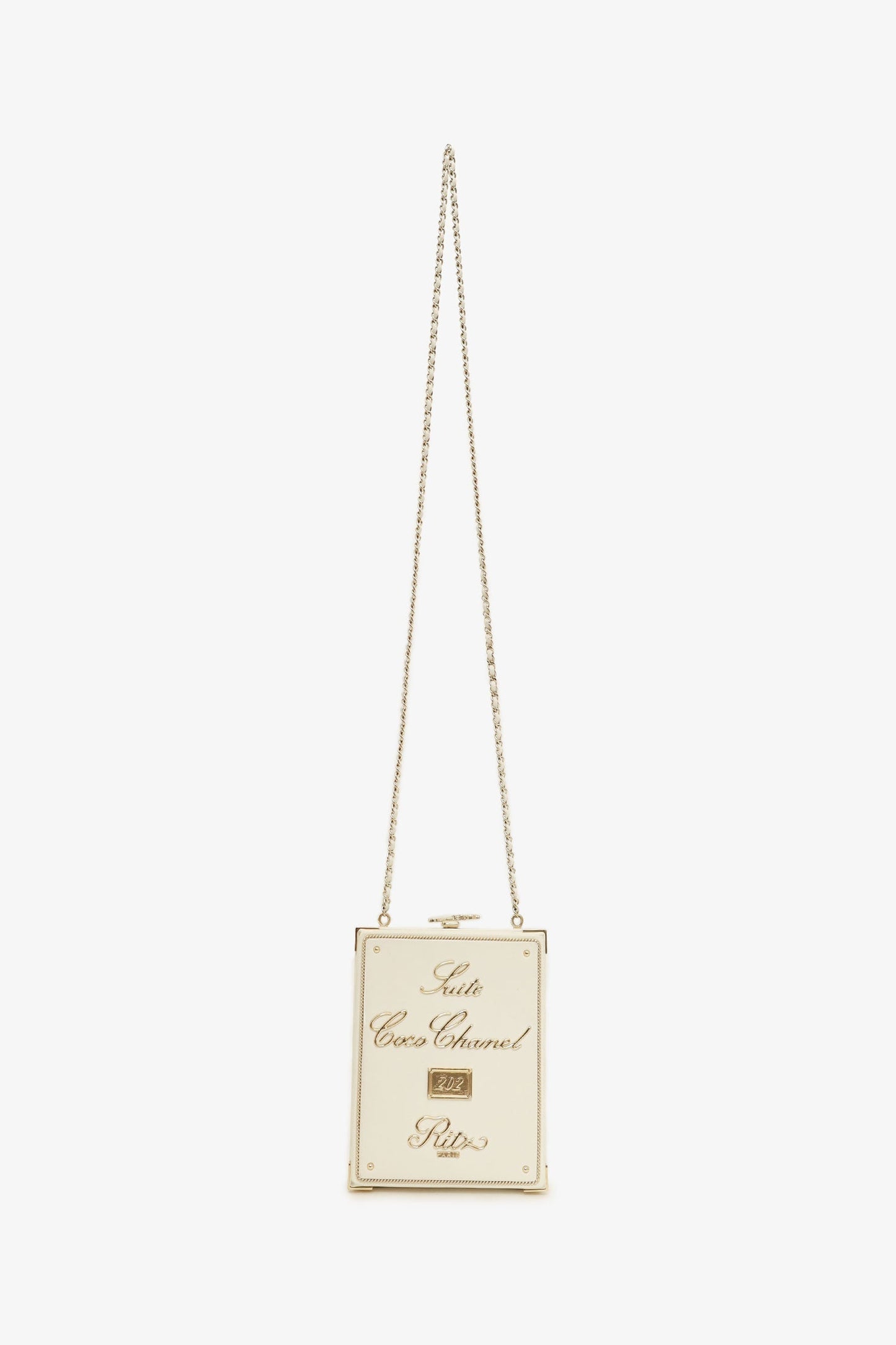 Chanel ™ 2017-18 White Lambskin Paris-Cosmopolite Coco In Ritz Clutch with Chain