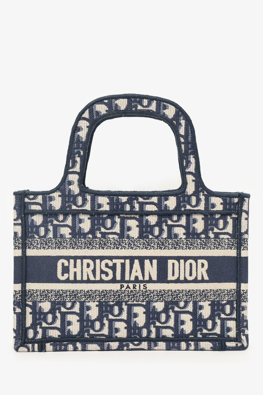 Dior Tote Bag Christian Oblique Book Tote Navy Mini