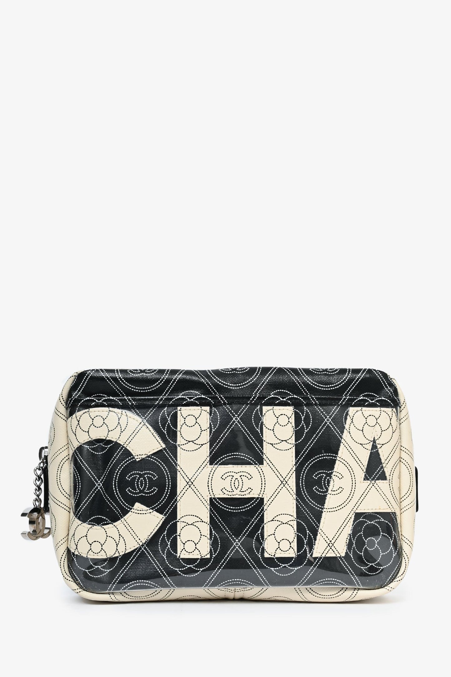 Chanel ™ 2017/18 Black/White Coated Canvas Camellia Logo Camera Bag with Strap