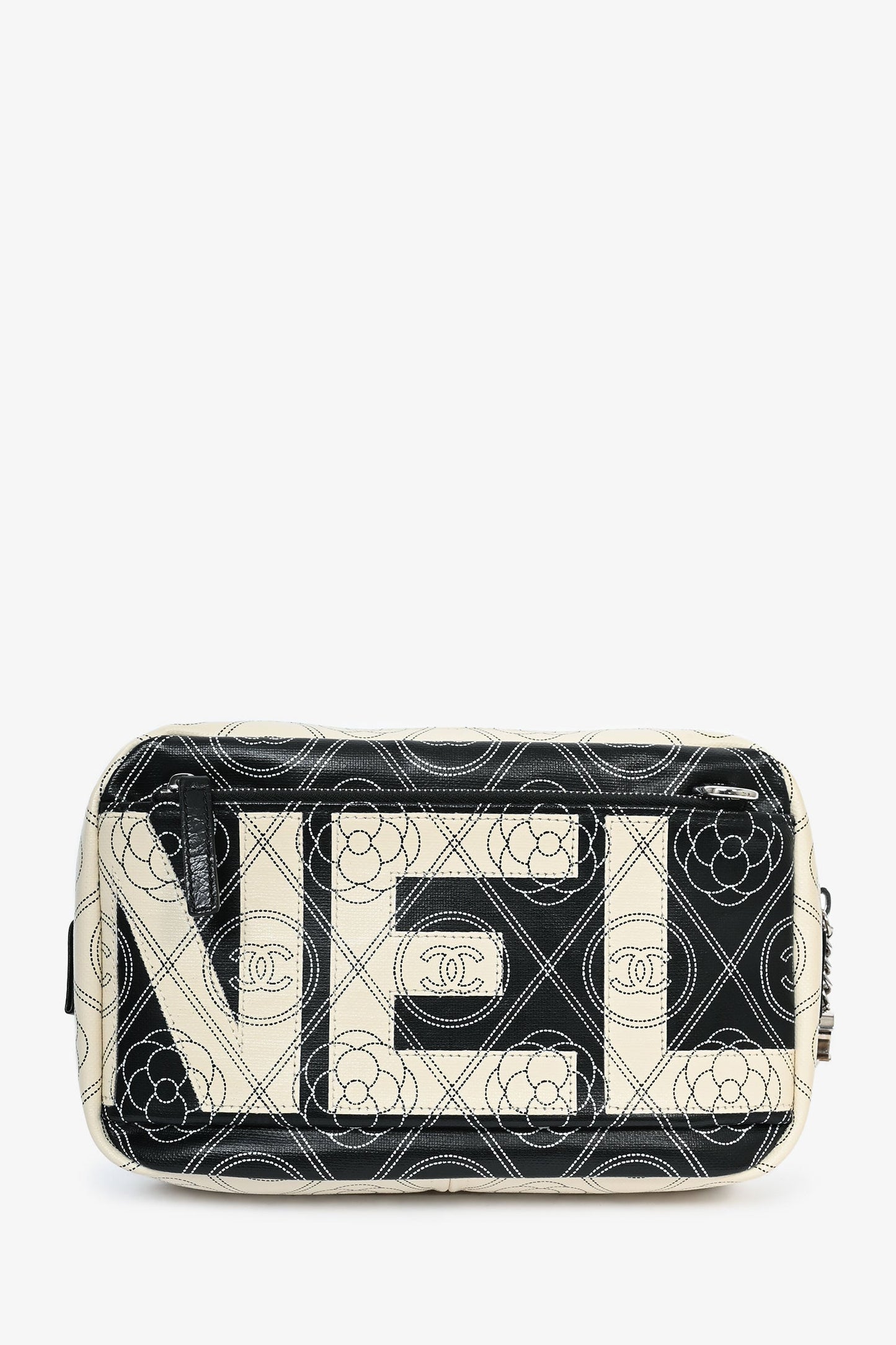 Chanel ™ 2017/18 Black/White Coated Canvas Camellia Logo Camera Bag with Strap