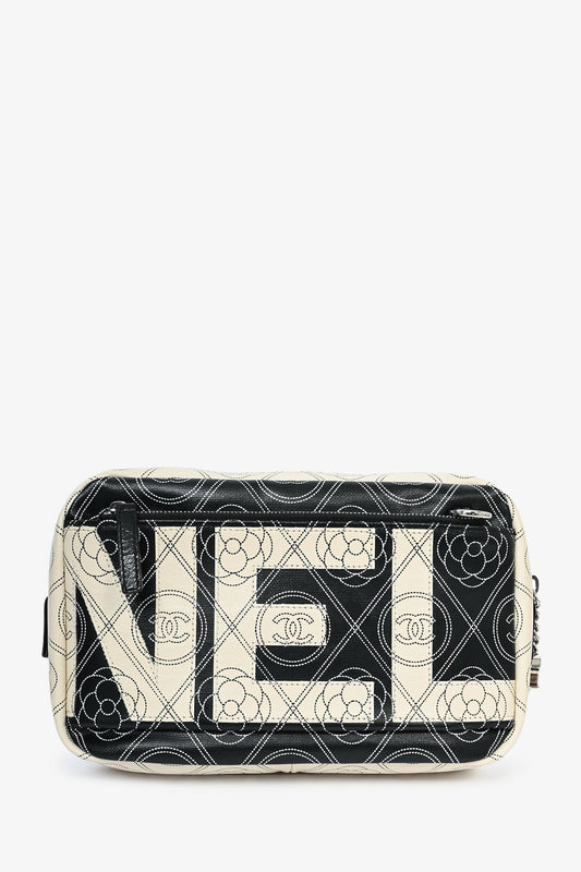 Chanel ™ 2017/18 Black/White Coated Canvas Camellia Logo Camera Bag with Strap