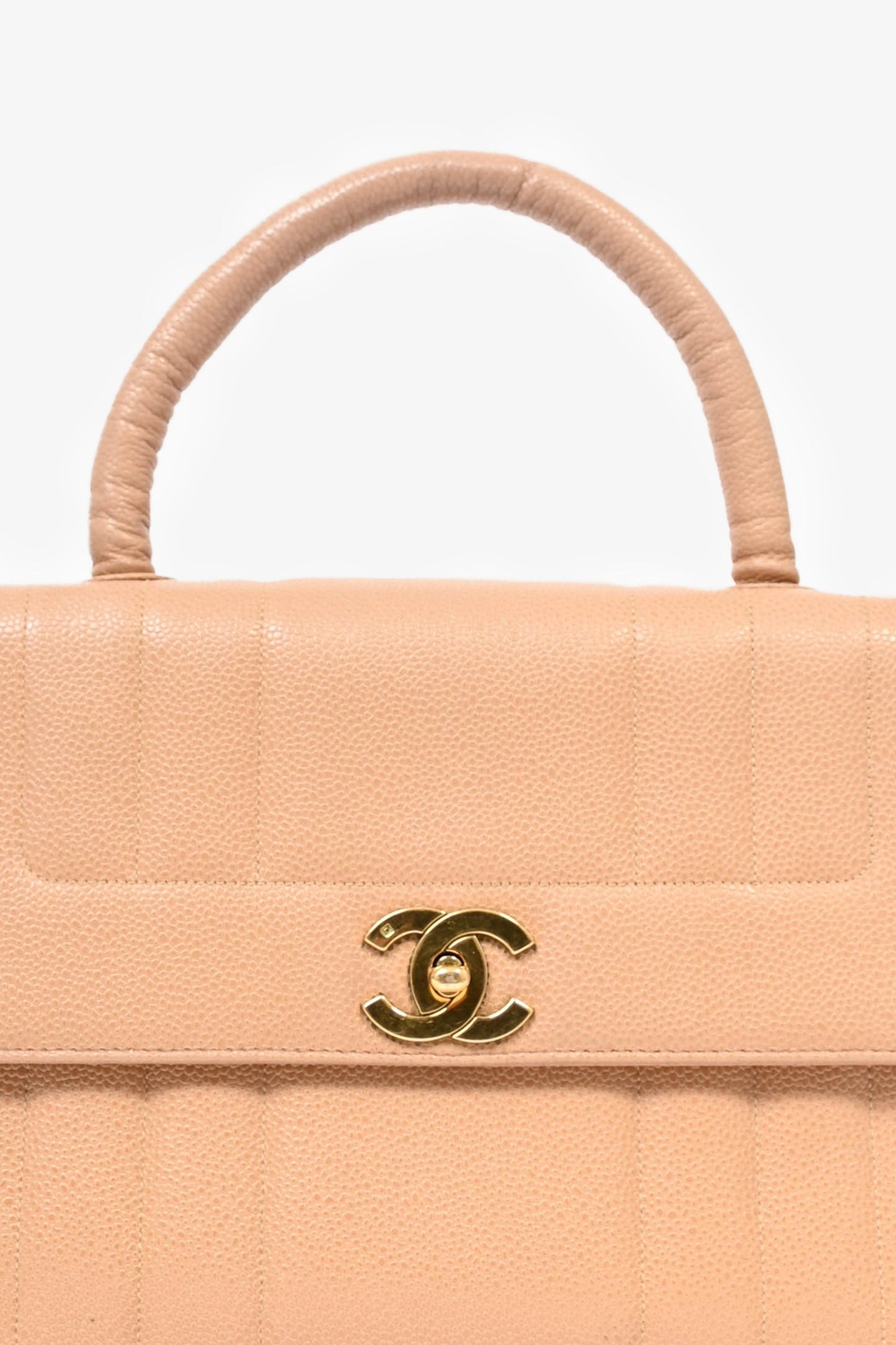 Chanel ™ 1995 Beige Caviar Leather Kelly Mademoiselle Top Handle Bag