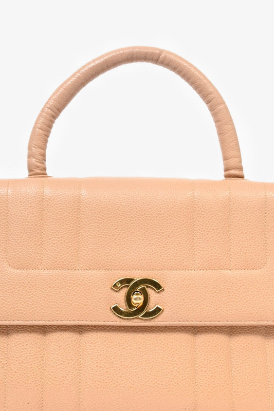 Chanel ™ 1995 Beige Caviar Leather Kelly Mademoiselle Top Handle Bag