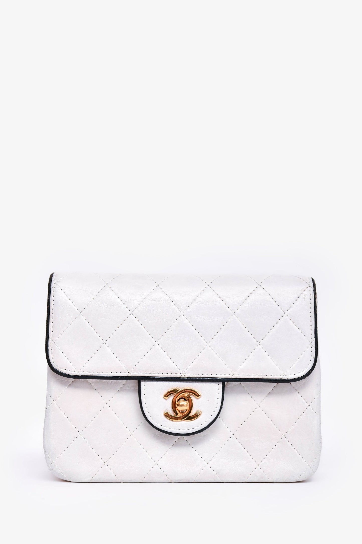 Chanel ™ 1989-91 White/Black Lambskin Leather Mini Square Flap Bag (Refurbished)