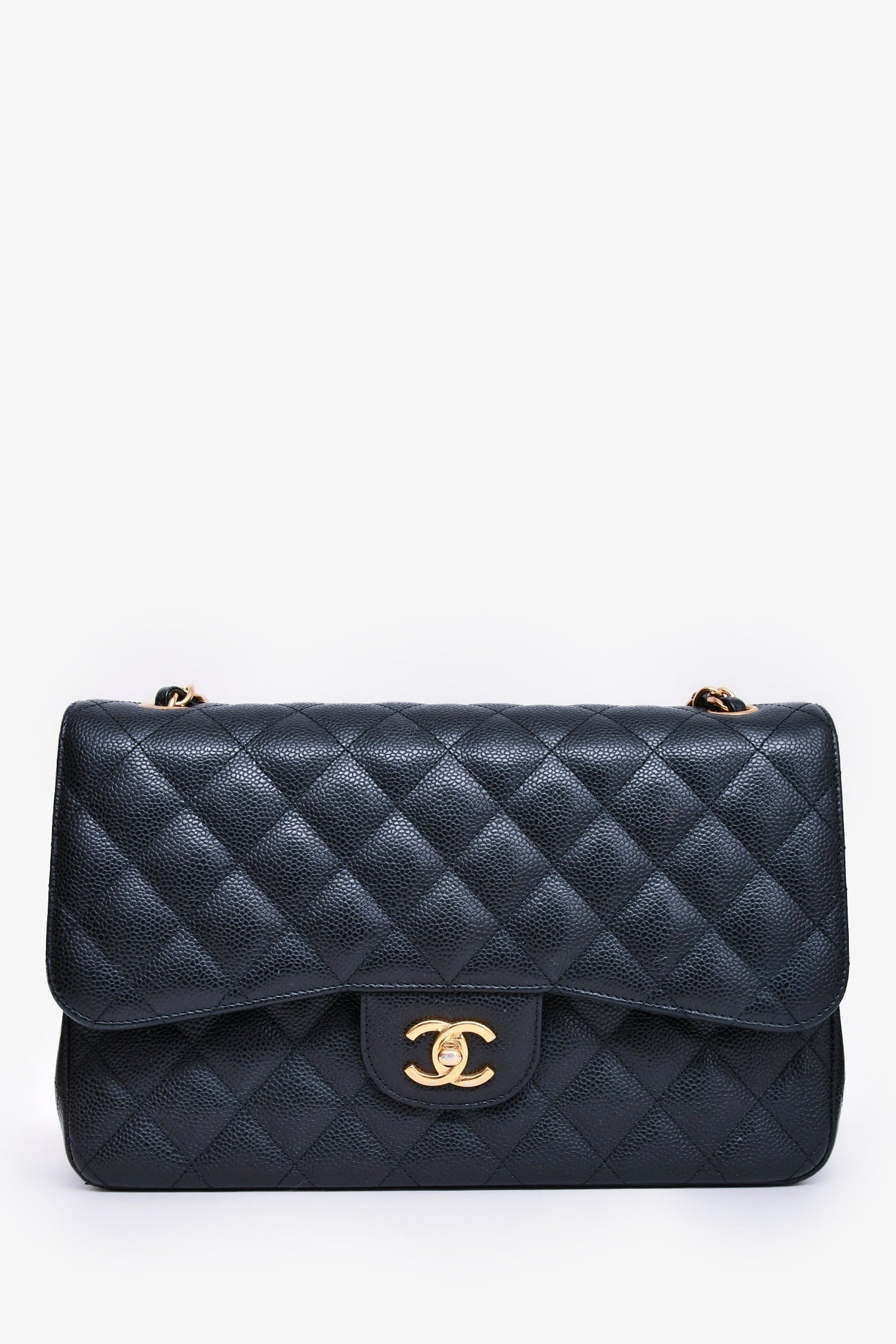 Chanel ™ 2019 Black Caviar Leather Jumbo Double Flap Should Accessory