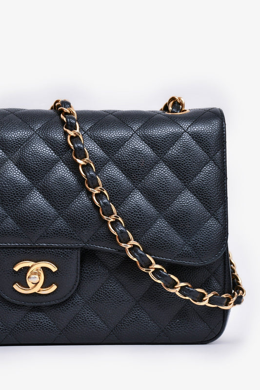 Chanel ™ 2019 Black Caviar Leather Jumbo Double Flap Should Accessory