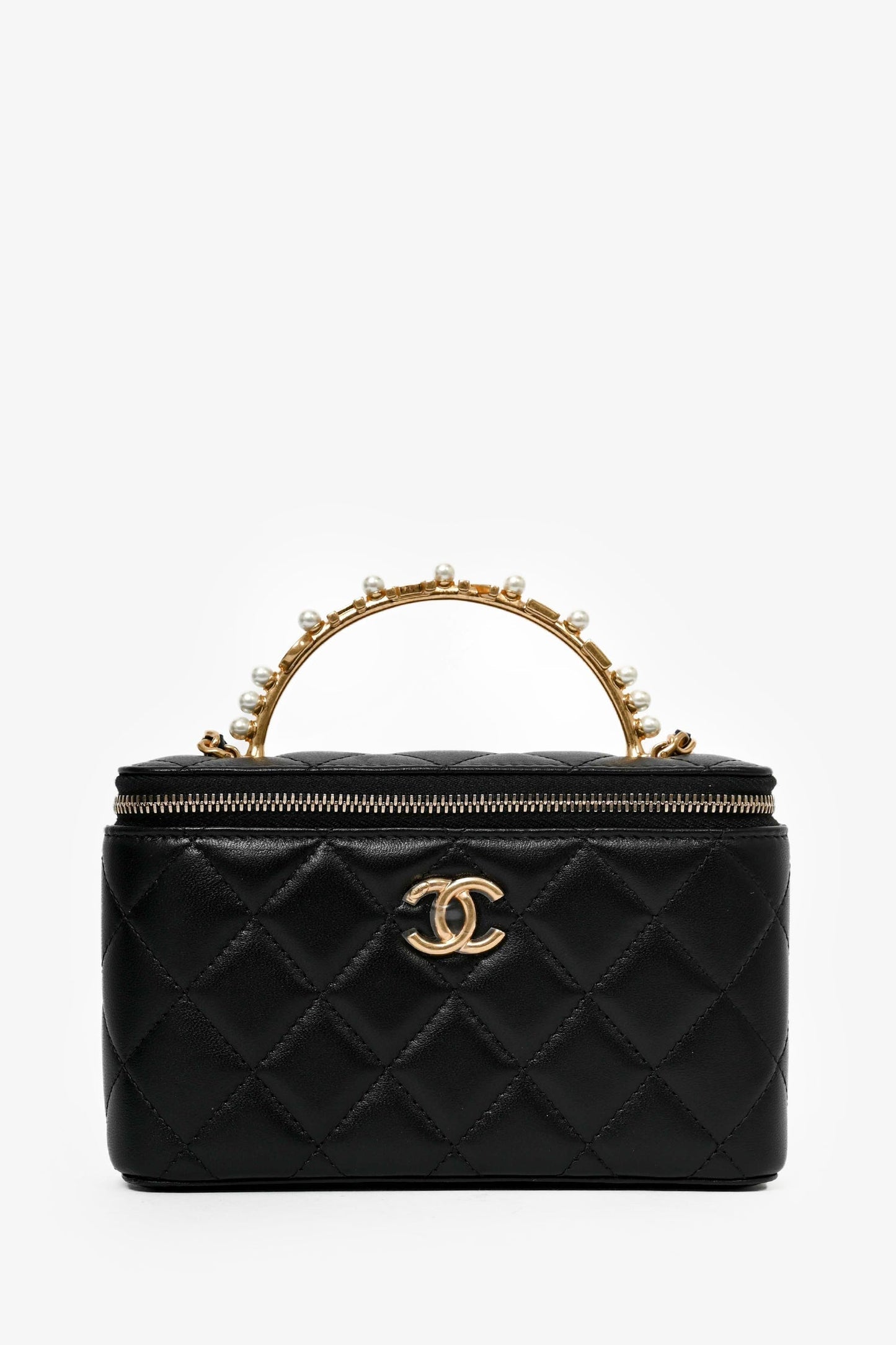 Chanel ™ 2023 Black Lambskin Pearl CC Vanity Top Handle