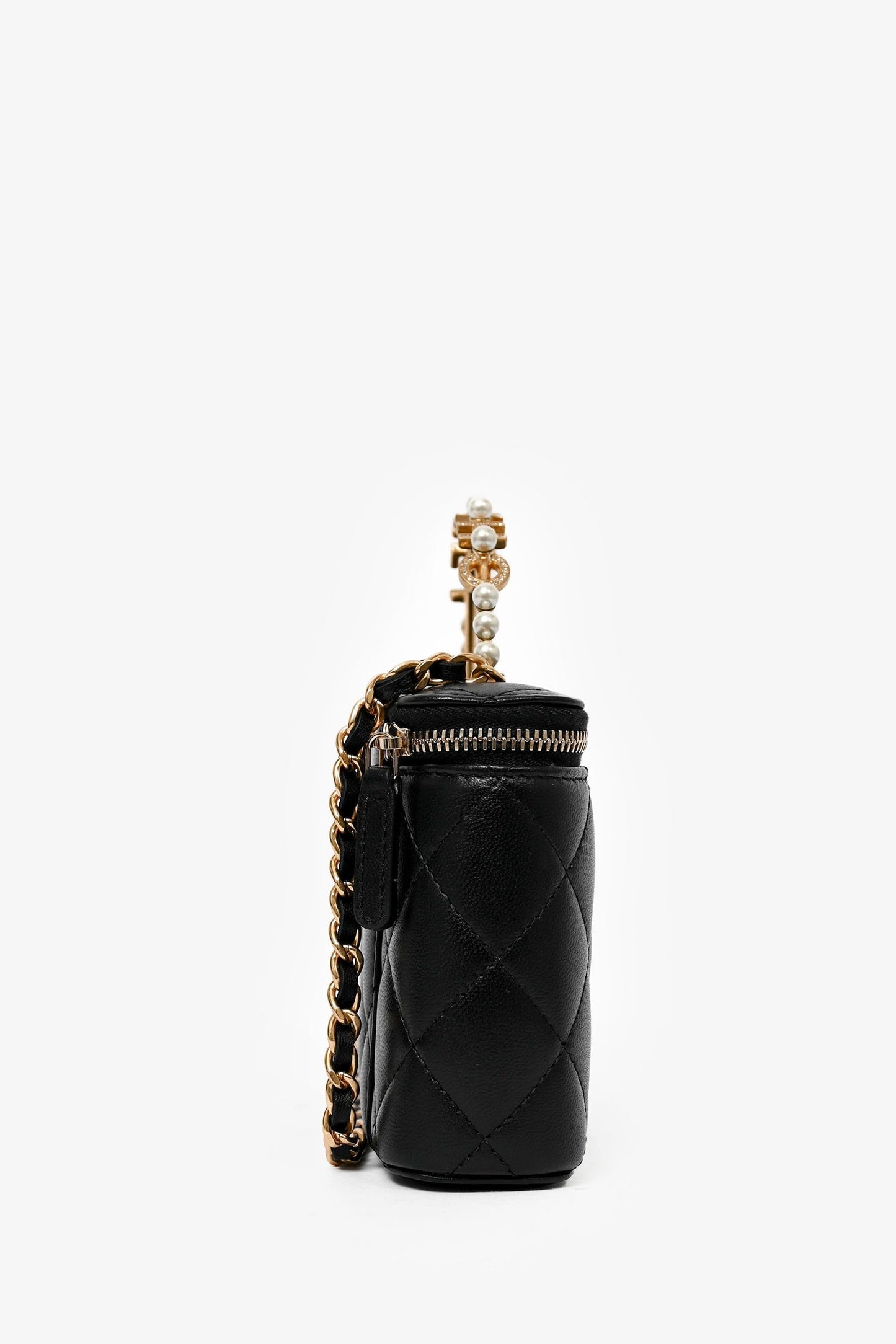 Chanel ™ 2023 Black Lambskin Pearl CC Vanity Top Handle