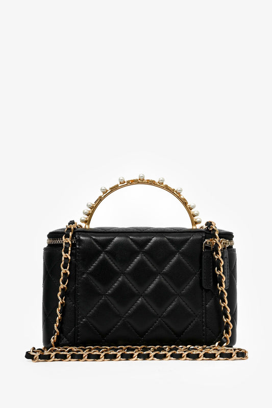 Chanel ™ 2023 Black Lambskin Pearl CC Vanity Top Handle