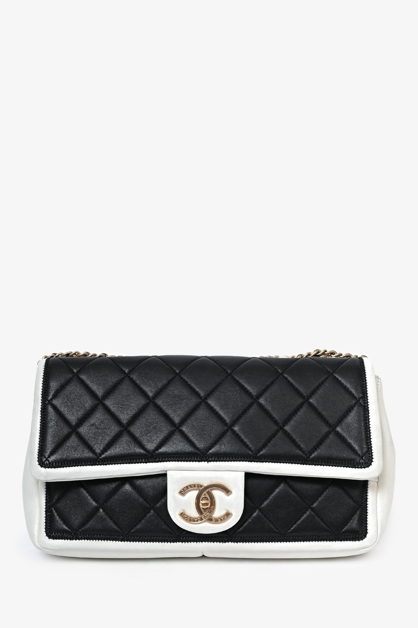 Chanel ™ 2012/13 Black/White Lambskin Medium Graphic Flap Bag (Refurbished)