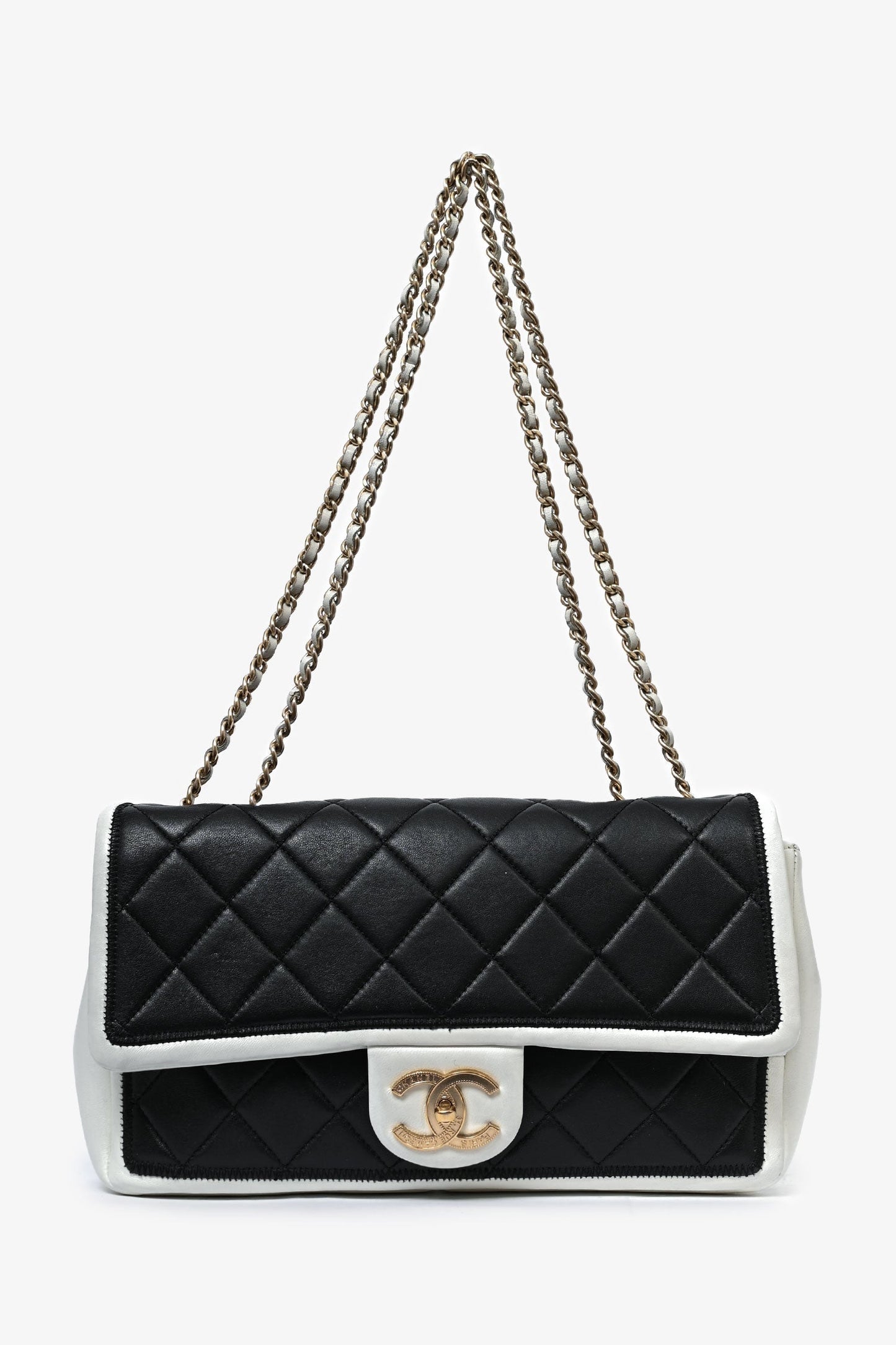 Chanel ™ 2012/13 Black/White Lambskin Medium Graphic Flap Bag (Refurbished)