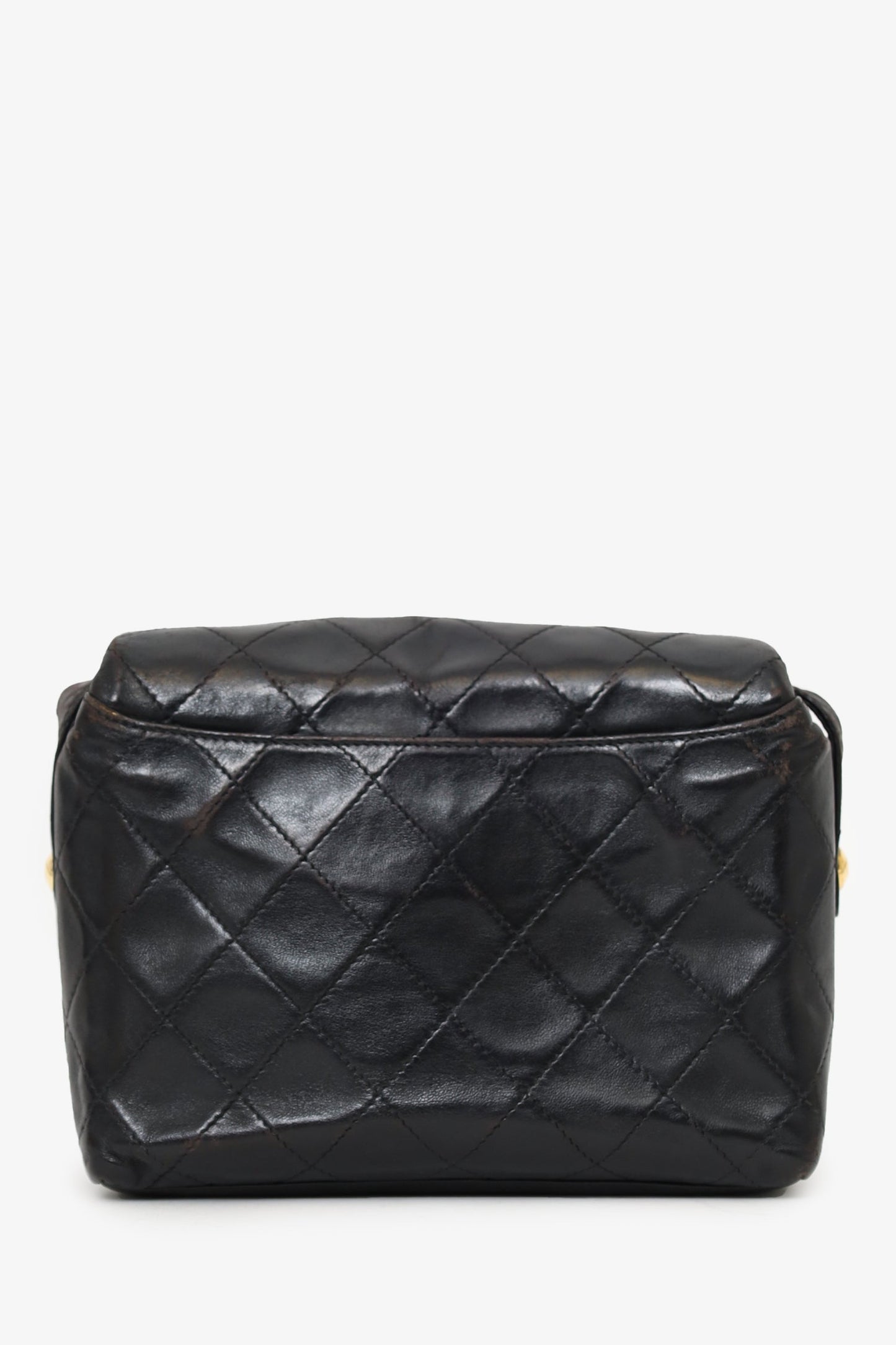 Chanel ™ 1991-94 Black Lambskin Round Flap Shoulder Bag