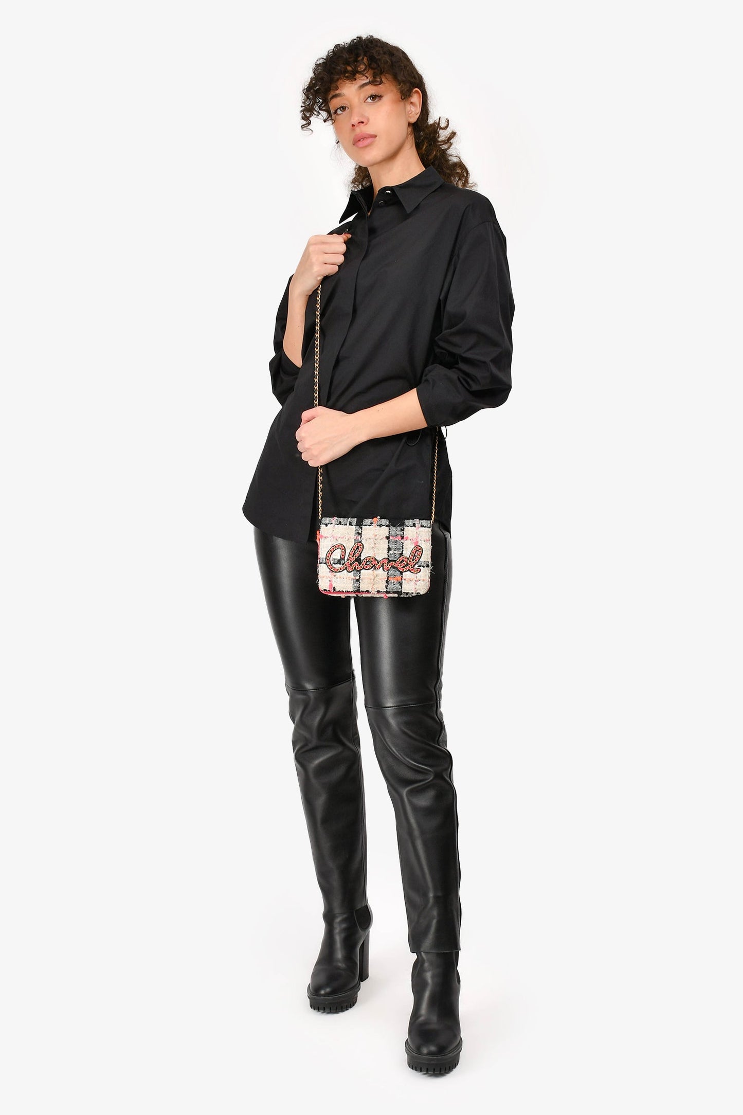 Chanel ™ 2019 Pink/Black/Cream Tweed Wallet On Chain Bag