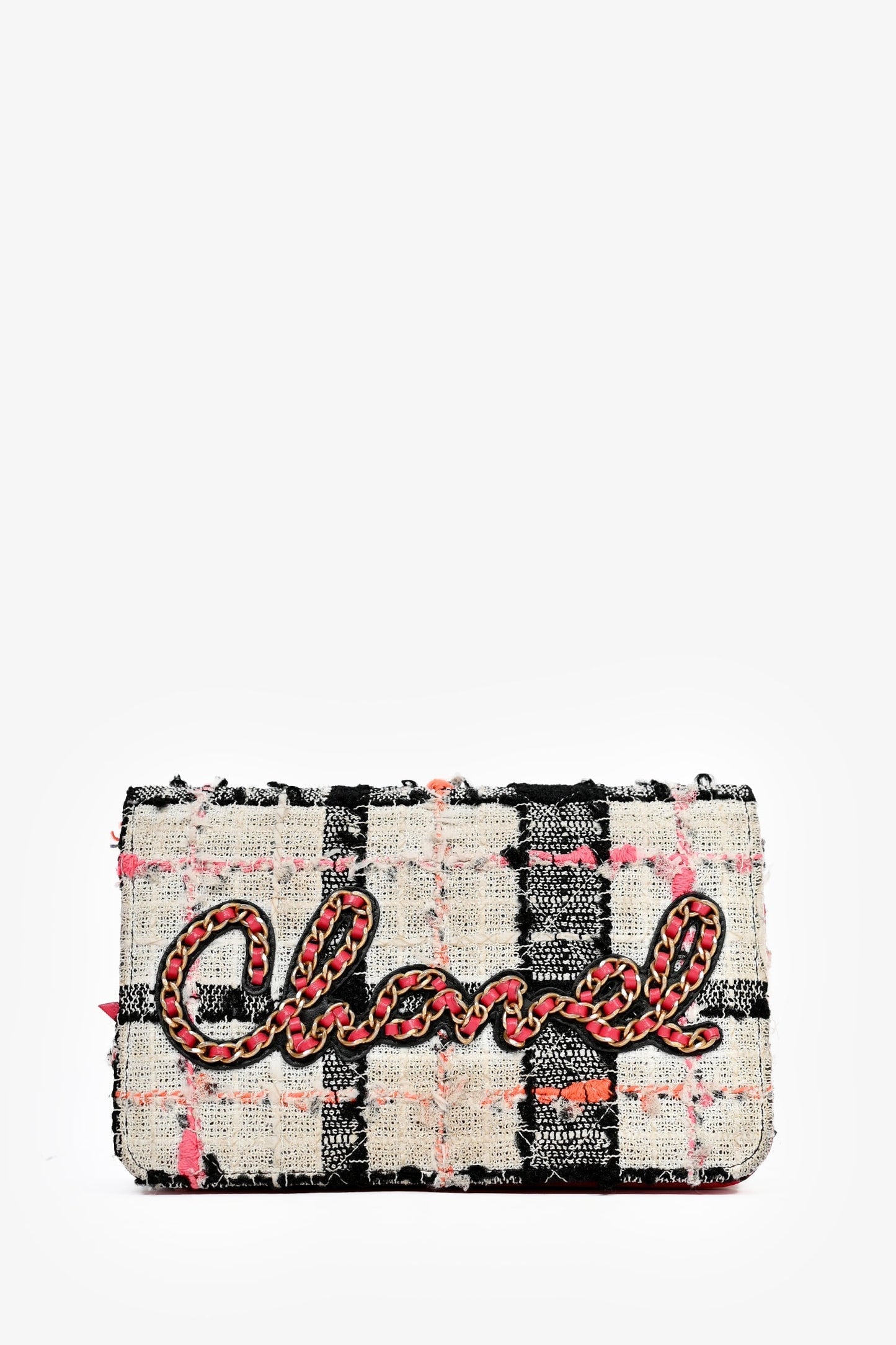 Chanel ™ 2019 Pink/Black/Cream Tweed Wallet On Chain Bag