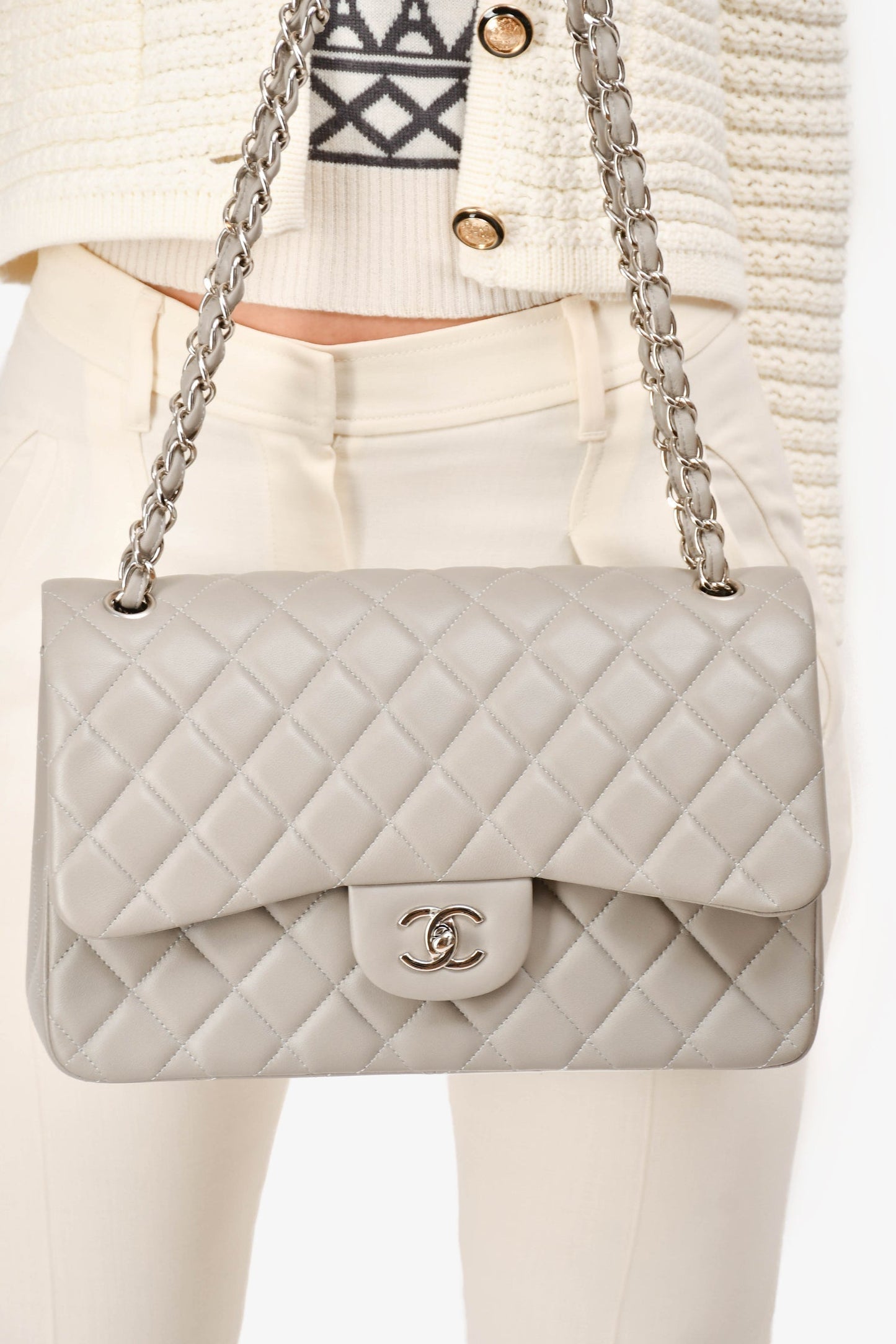 Chanel ™ 2019/20 Grey Lambskin Leather Jumbo Double Flap Accessory