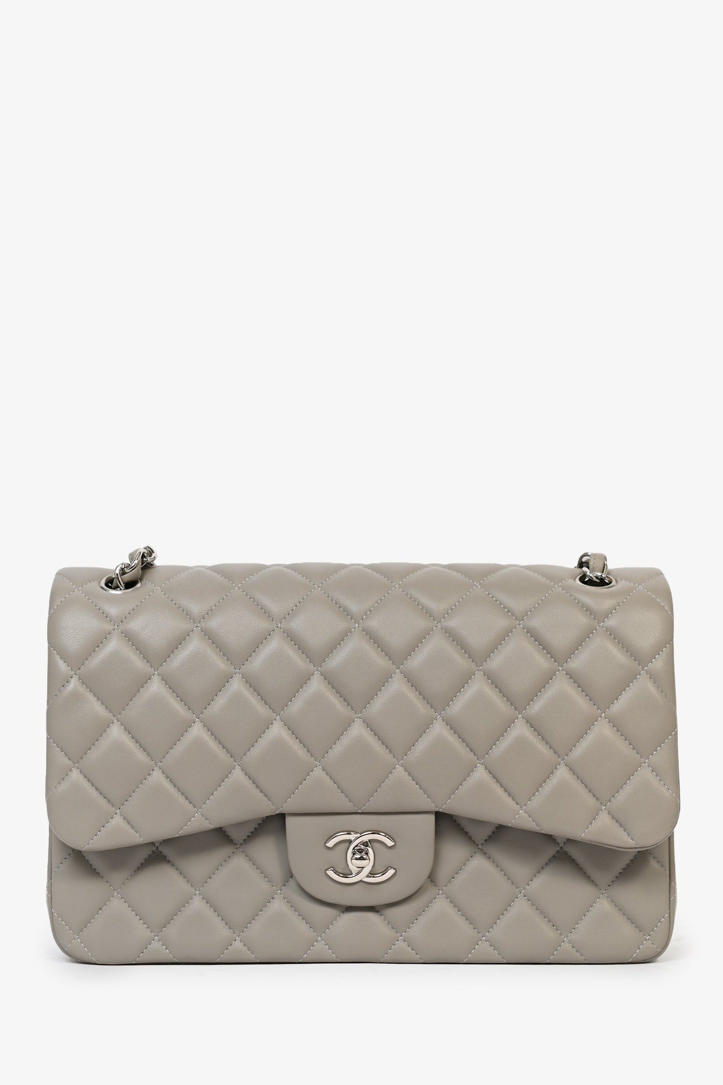 Chanel ™ 2019/20 Grey Lambskin Leather Jumbo Double Flap Accessory