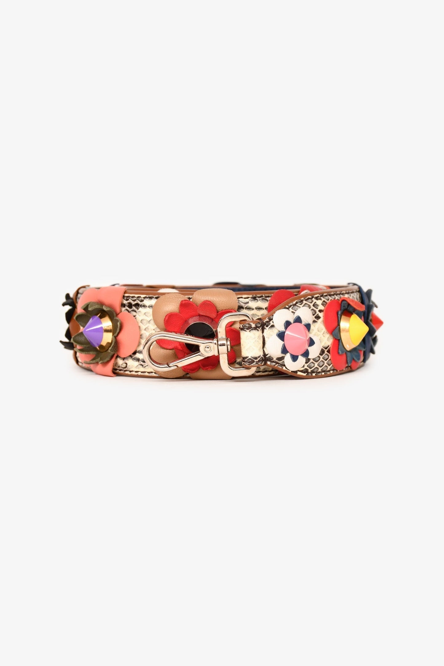 Fendi Handbag Multicolour Floral Studded Strap Leather