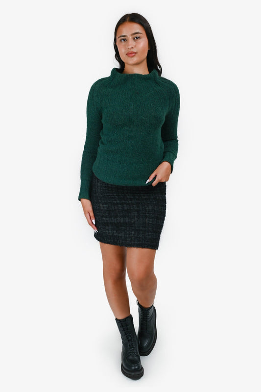 Prada Handbag Wool Mohair Tweed Skirt Black Green