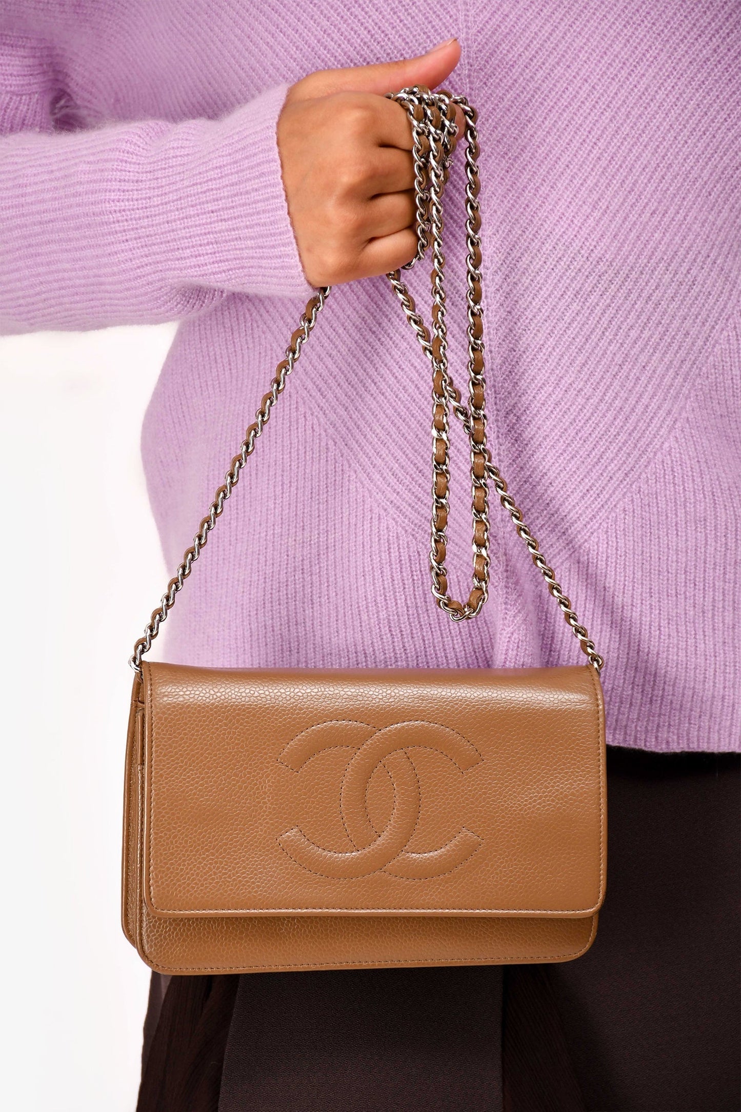 Chanel ™ 2012-13 Brown Caviar Leather CC Logo Wallet On Chain Bag
