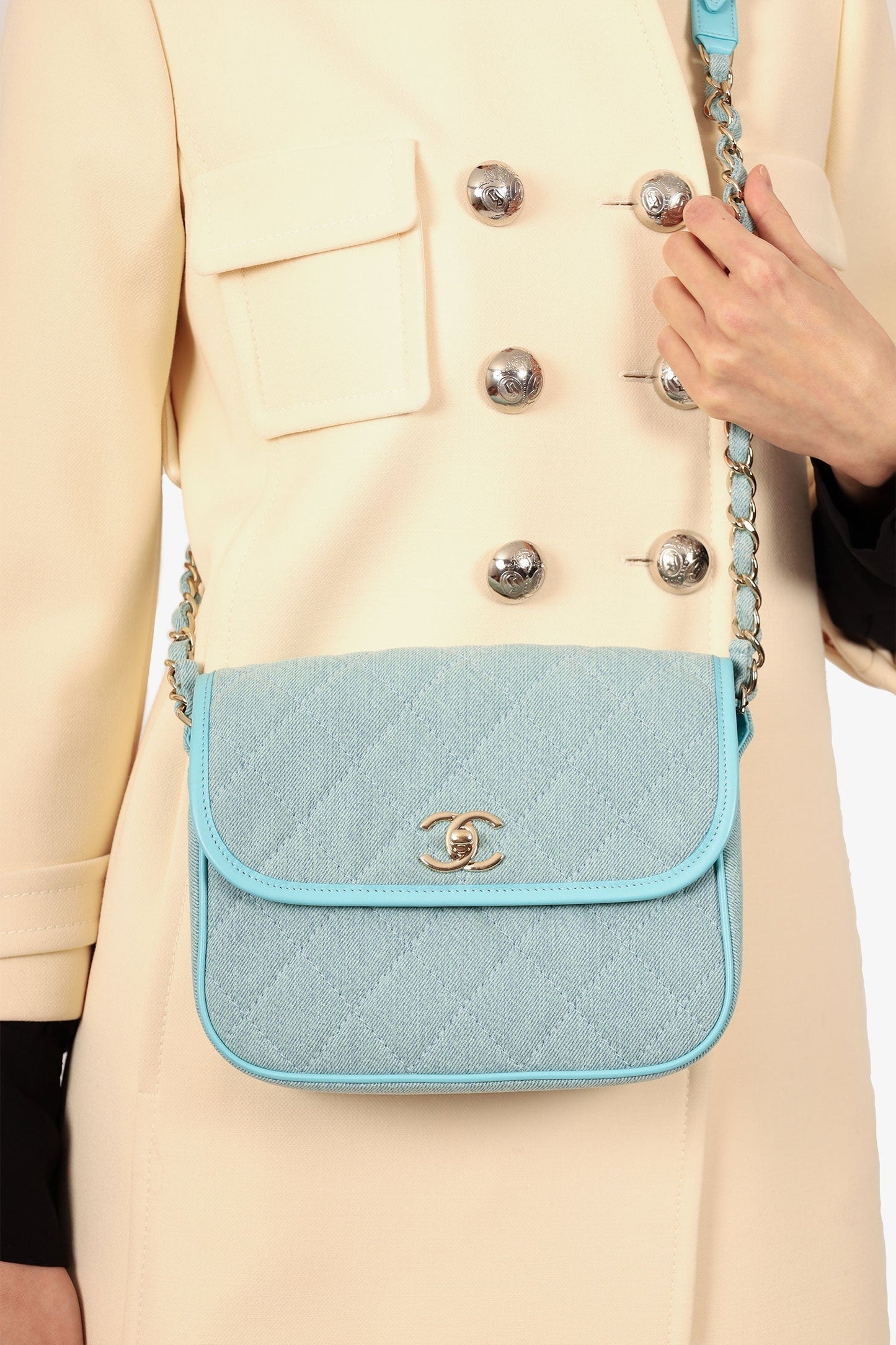 Chanel ™ 2021 Blue Denim Quilted CC Small Messenger Flap Bag
