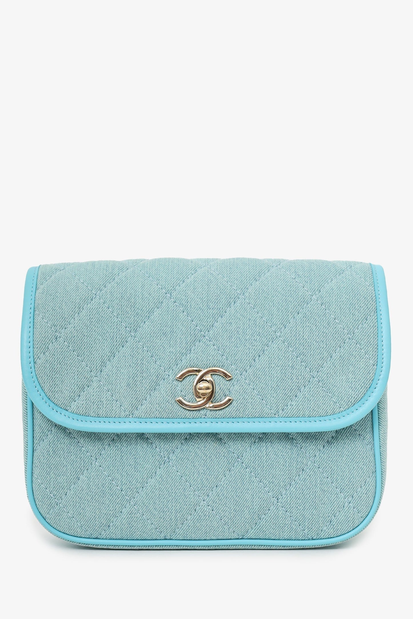Chanel ™ 2021 Blue Denim Quilted CC Small Messenger Flap Bag