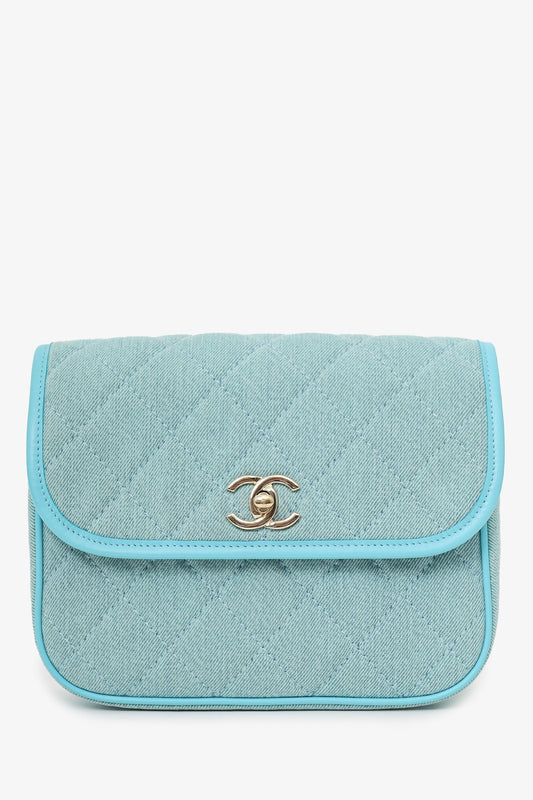 Chanel ™ 2021 Blue Denim Quilted CC Small Messenger Flap Bag