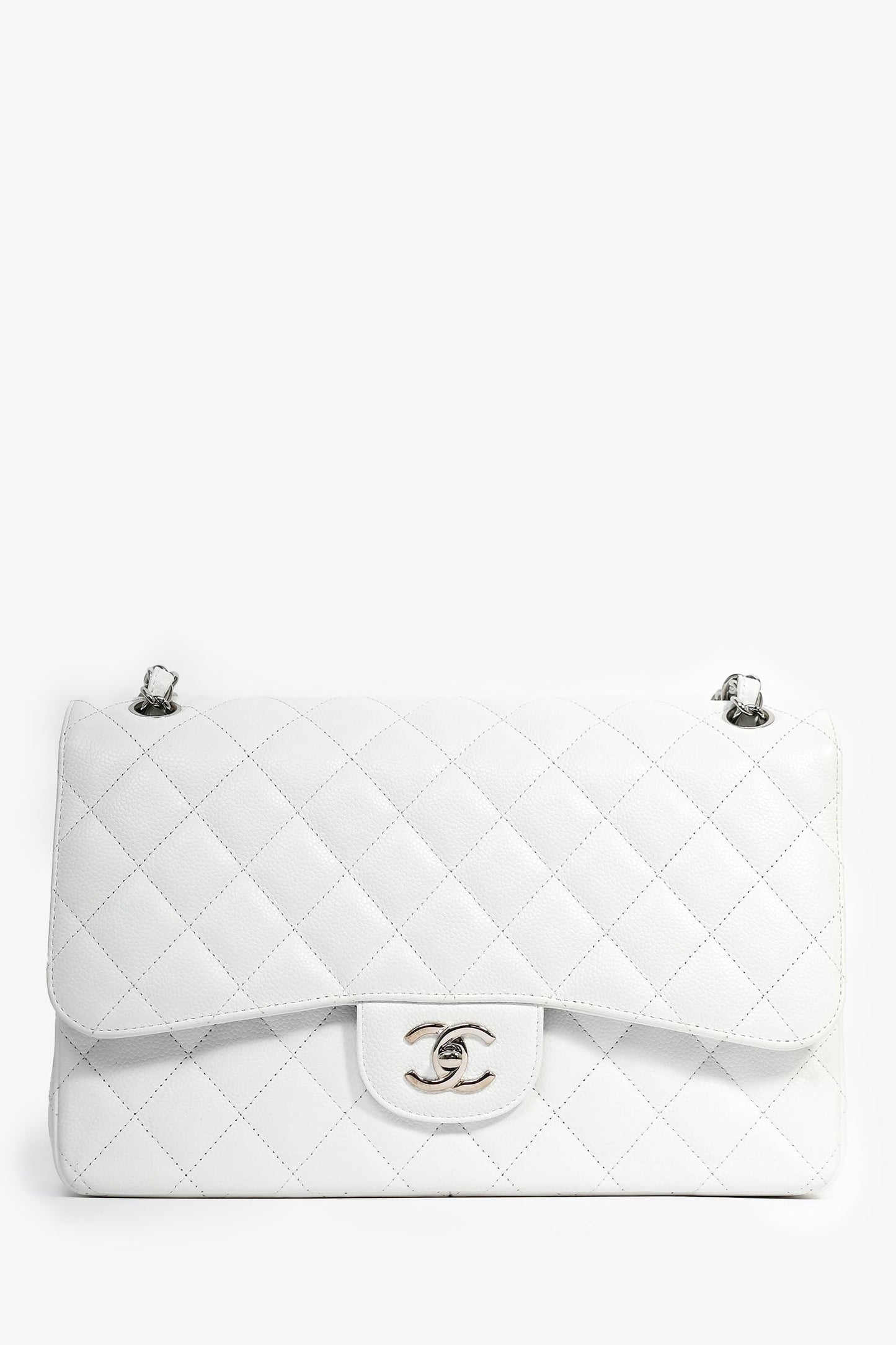 Chanel ™ 2011 White Caviar Leather Jumbo Double Flap Shoulder Bag