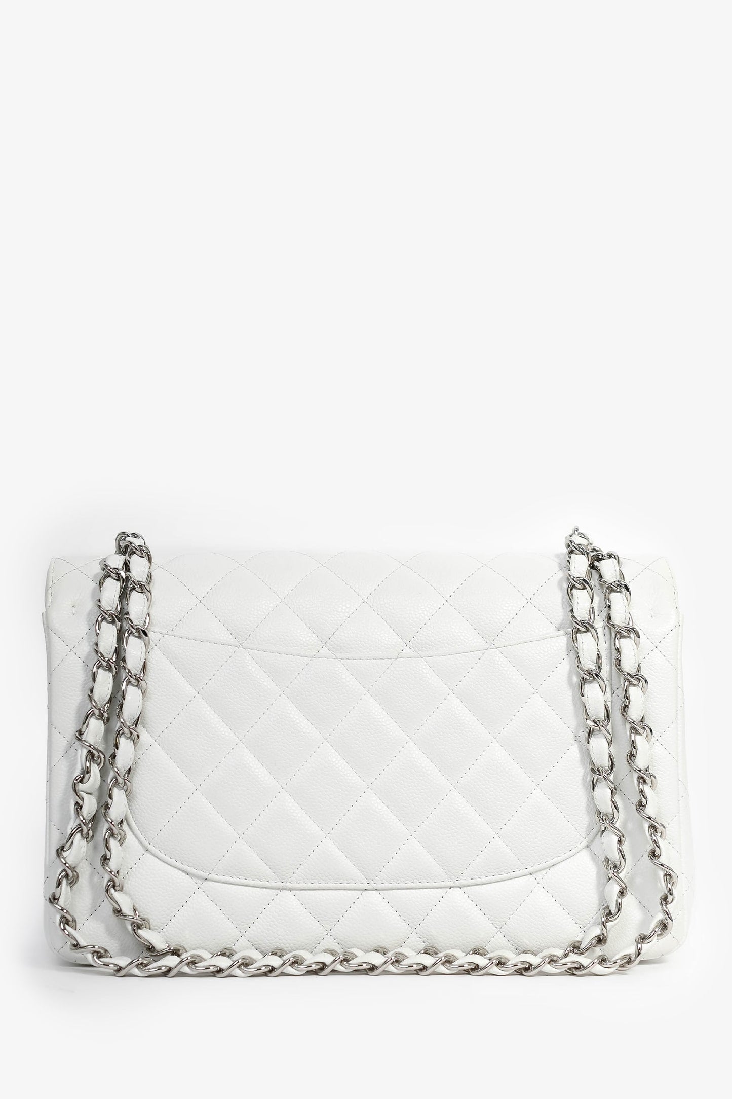 Chanel ™ 2011 White Caviar Leather Jumbo Double Flap Shoulder Bag