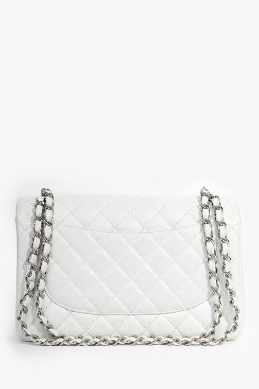 Chanel ™ 2011 White Caviar Leather Jumbo Double Flap Shoulder Bag