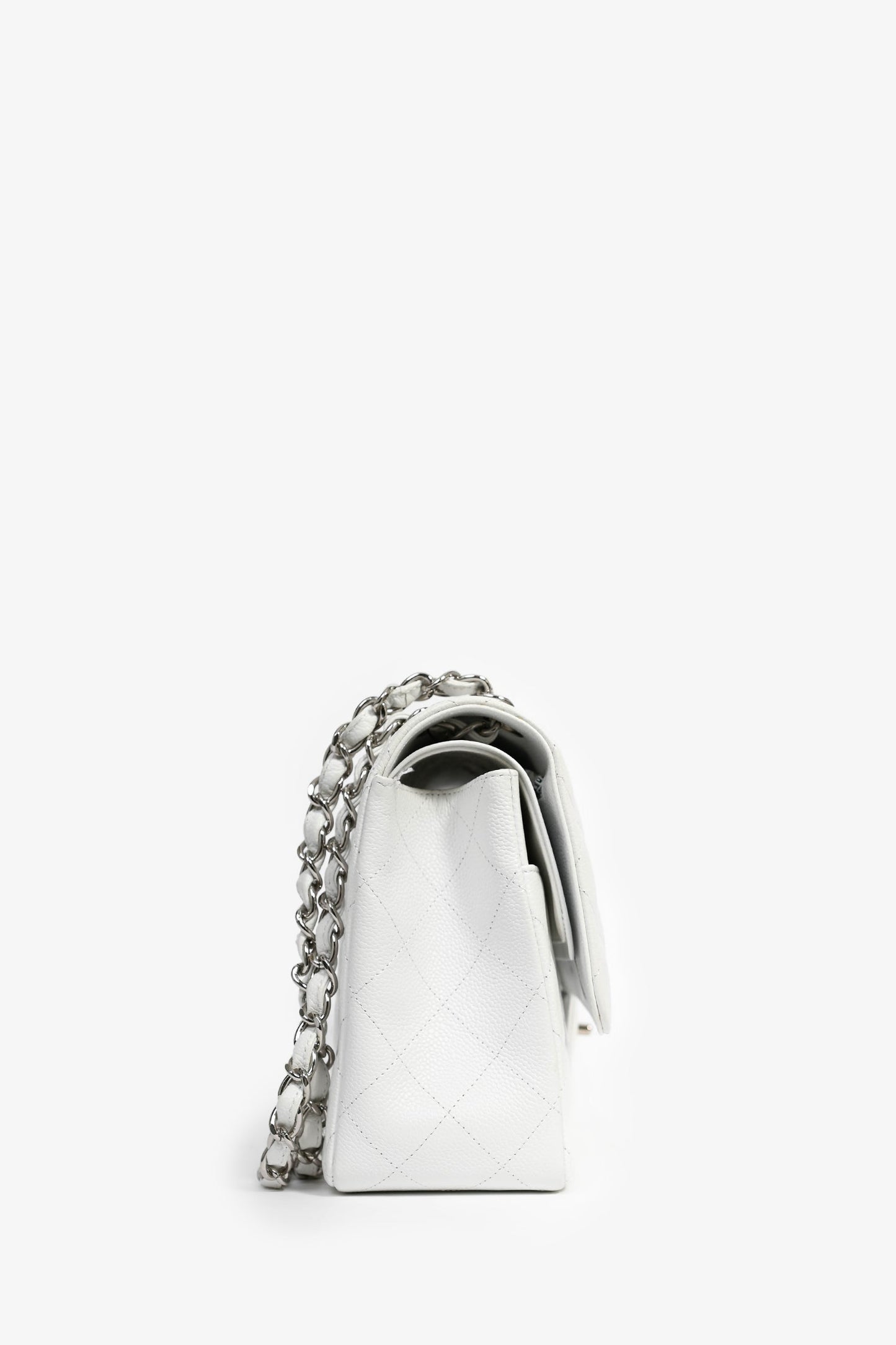 Chanel ™ 2011 White Caviar Leather Jumbo Double Flap Shoulder Bag