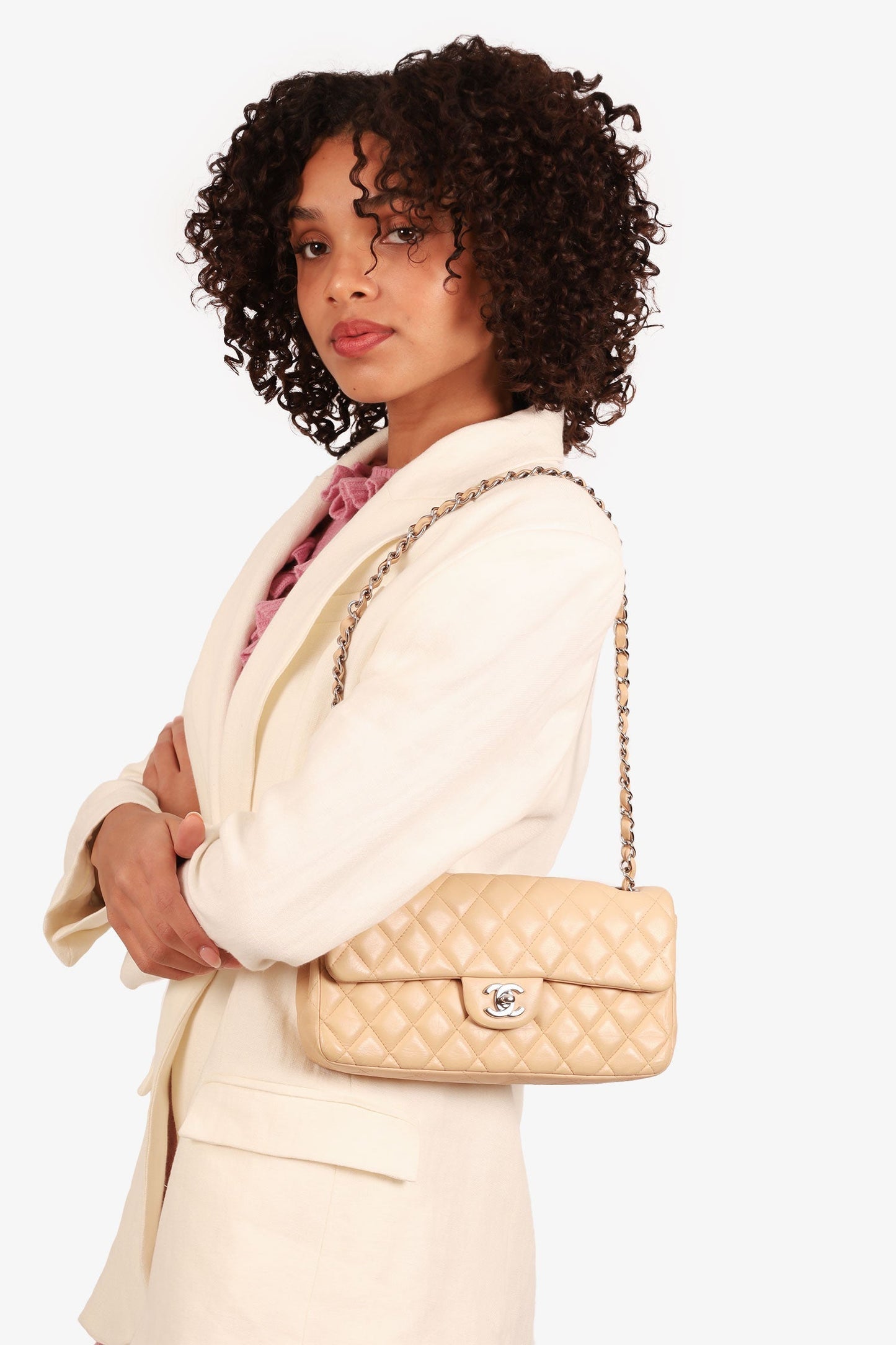 Chanel ™ 2010-11 Beige Quilted Lambskin East/West Single Flap Bag