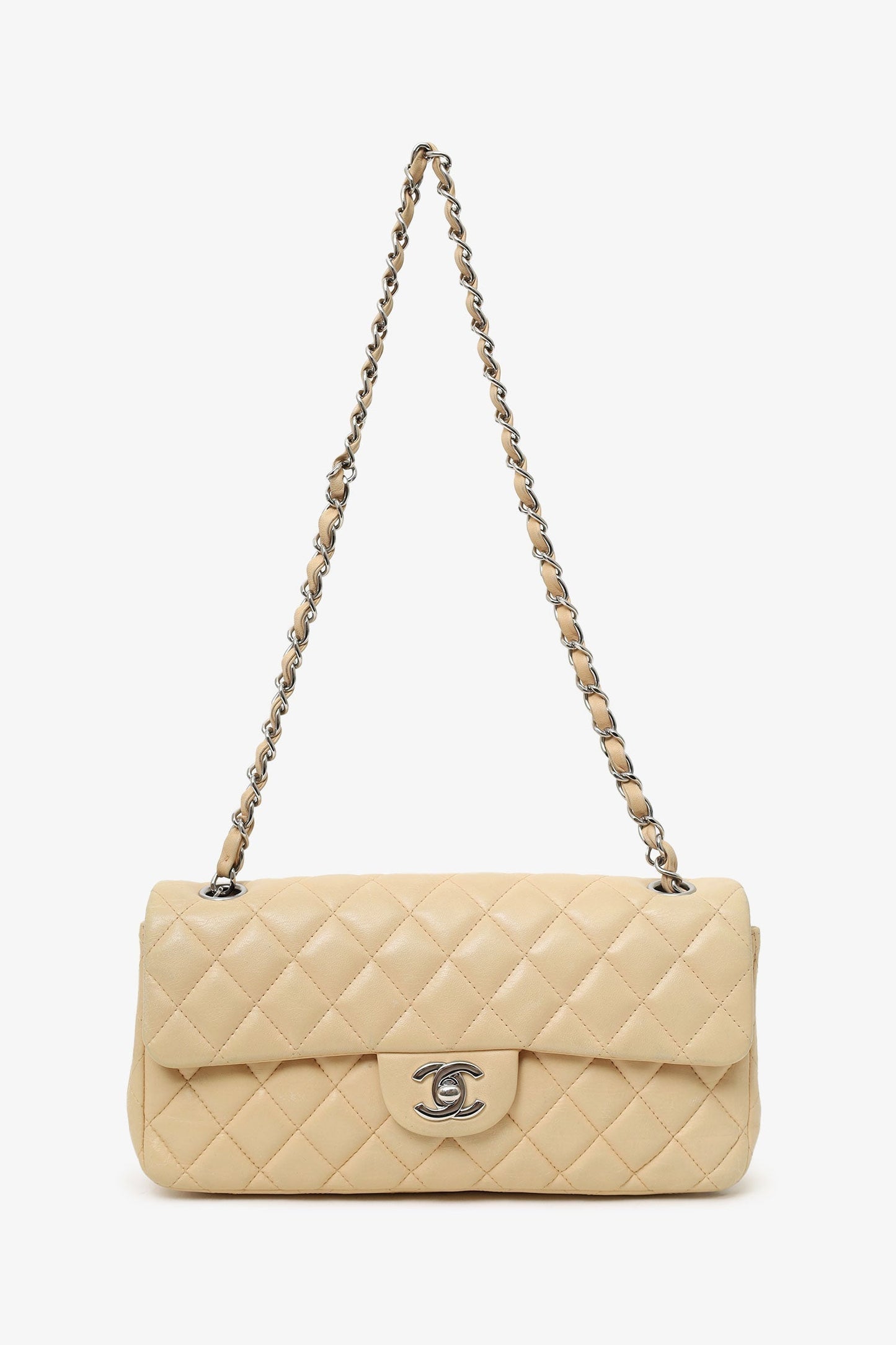 Chanel ™ 2010-11 Beige Quilted Lambskin East/West Single Flap Bag